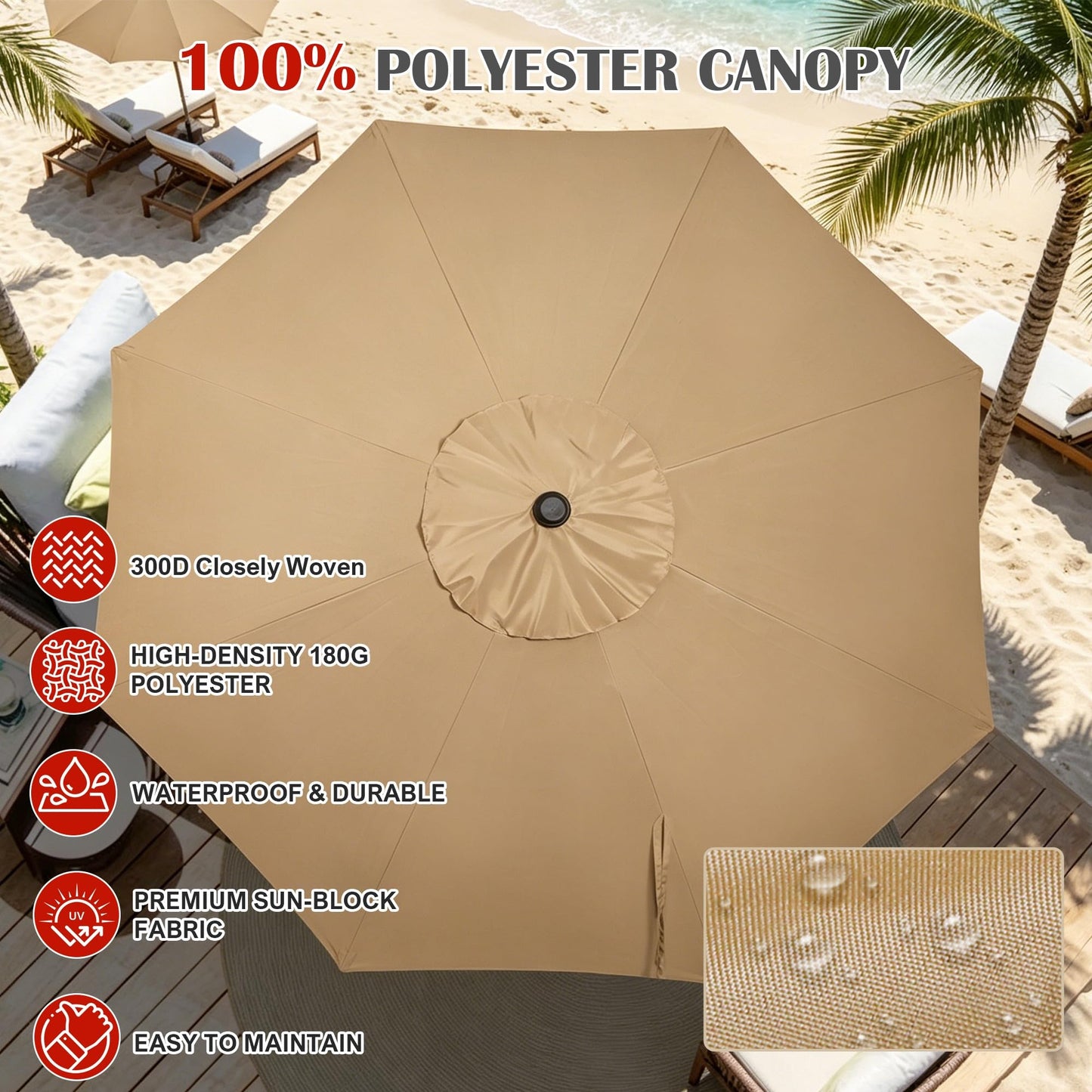 Blissun 9' Outdoor Patio Umbrella, Outdoor Table Umbrella, Yard Umbrella, Market Umbrella with 8 Sturdy Ribs, Push Button Tilt and Crank (Tan)
