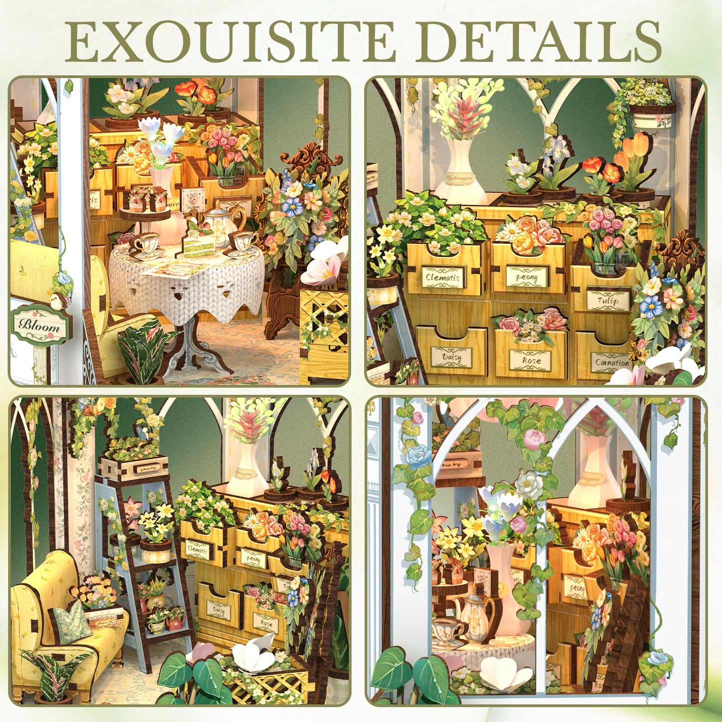 Cutefun Book Nook Kit - DIY Miniature House Dollhouse Kit for Adults, 3D Wooden Puzzle Flower House Model Kit Building Set Crafts for Home Decor Gifts for Family and Friends (Windsor Flower House)