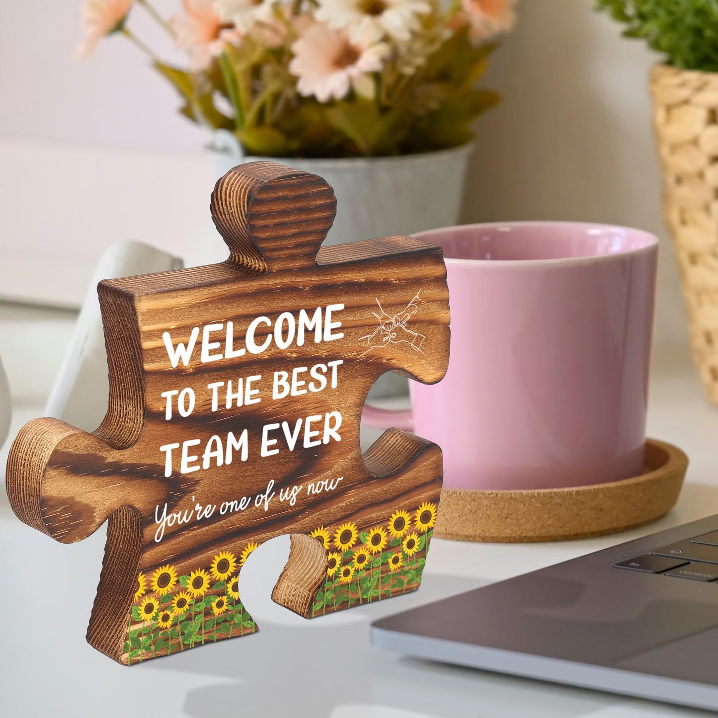Welcome to the Team Puzzle Desk Sign for New Coworker Employee, Office Decor Gift for Women Men, Onboarding Thank You Present for Team Member, Work Anniversary, Promotion, Birthday - FSE357