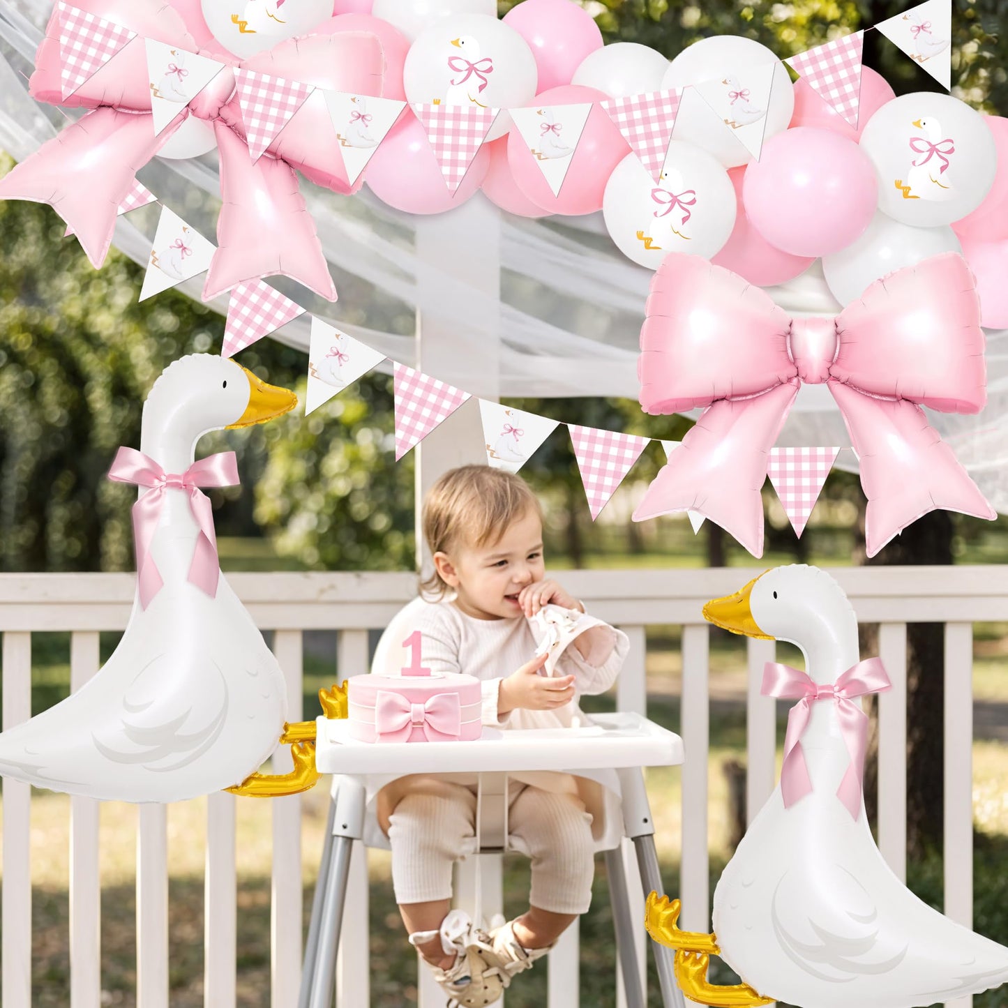 Kriyokiaa One Silly Goose Birthday Decor Girl 39PCS Silly Goose Baby Shower Decorations with Goose Bow Foil Balloons and Geese Banner for Girl Pink Baby Shower 1st Birthday Party Decorations