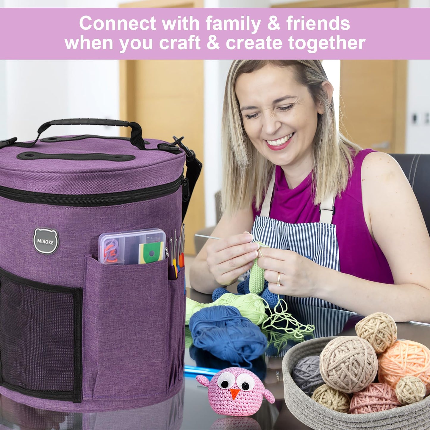 MIAOKE 79pc Crochet Kit, Large Knitting Bag Yarn Storage Organizer, Crocheting Starter Kits with Waterproof Bag, Beginner Knitting Accessories Set, for Beginners Adults Travel Crochet Supplies