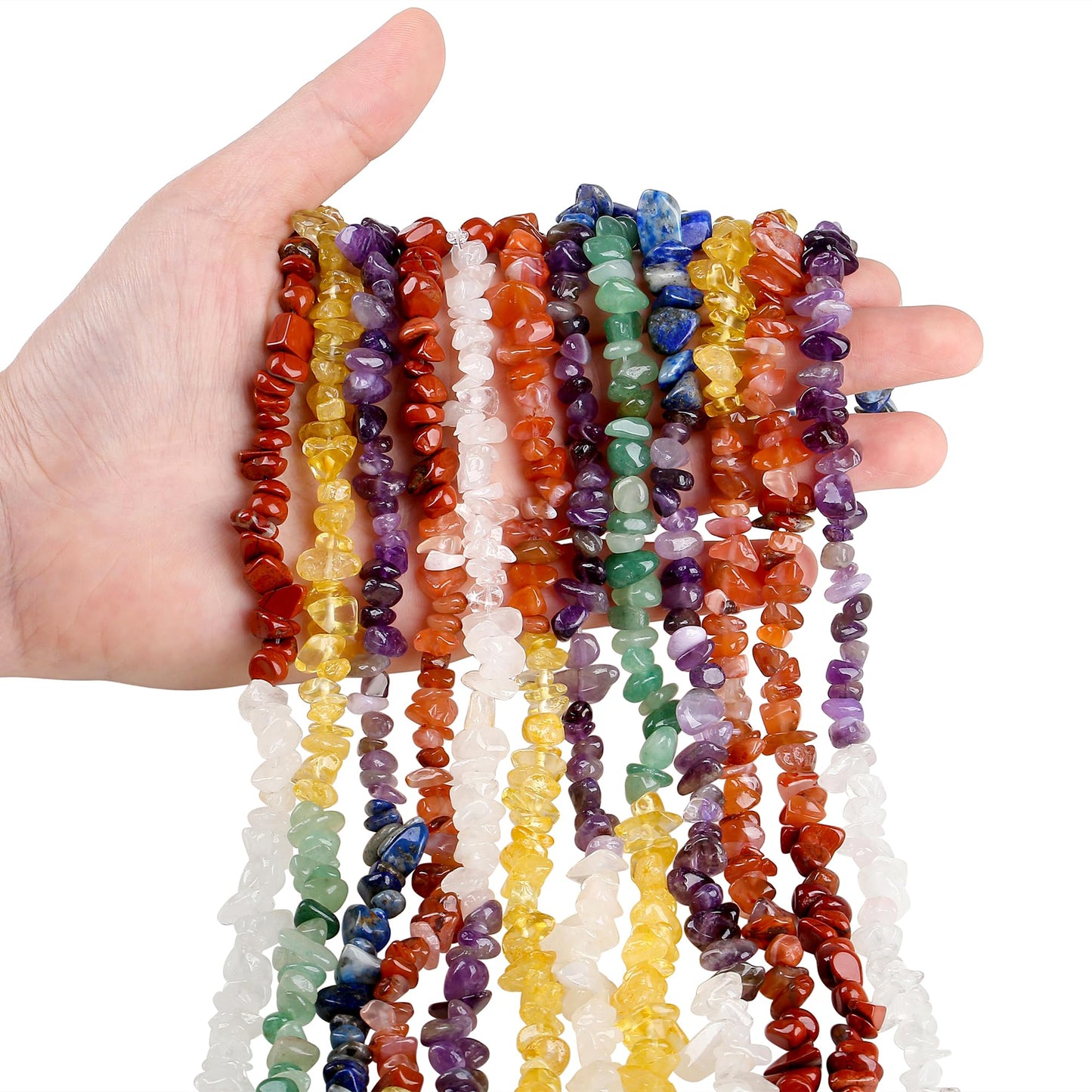 ZHIYUXI 400pcs Chakra Beads 5-8mm Beads Crystals Chips Gemstones Beads for Bracelet Making Irregular Chakra Stones Loose 1 Strand Rocks Bead Crystal for Jewelry Making DIY Craft Gifts