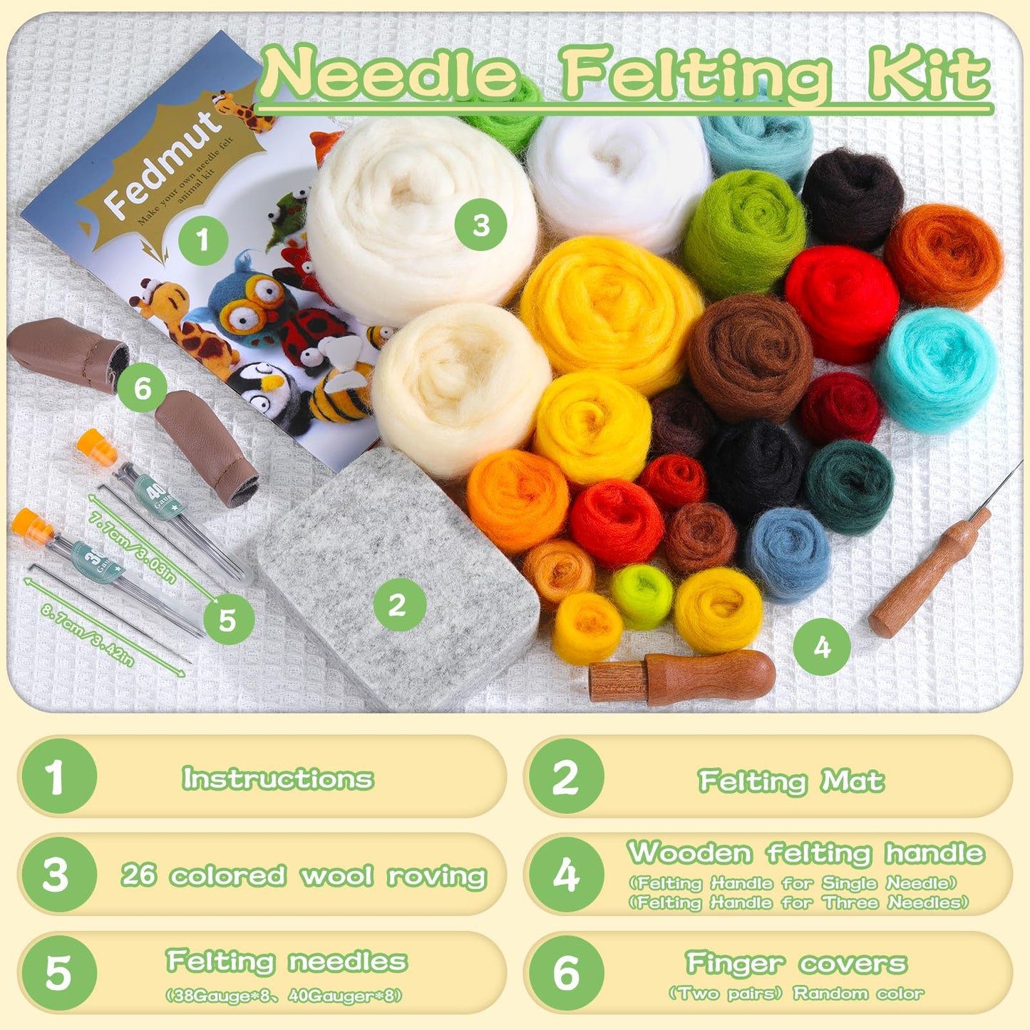Fedmut Needle Felting Wool Kit, Felting Kit to Make 13 Cute Animals, 26 Colors Vibrant Soft Wool Roving with Felting Tools Supplies, Starter Kits for Beginners & Adults