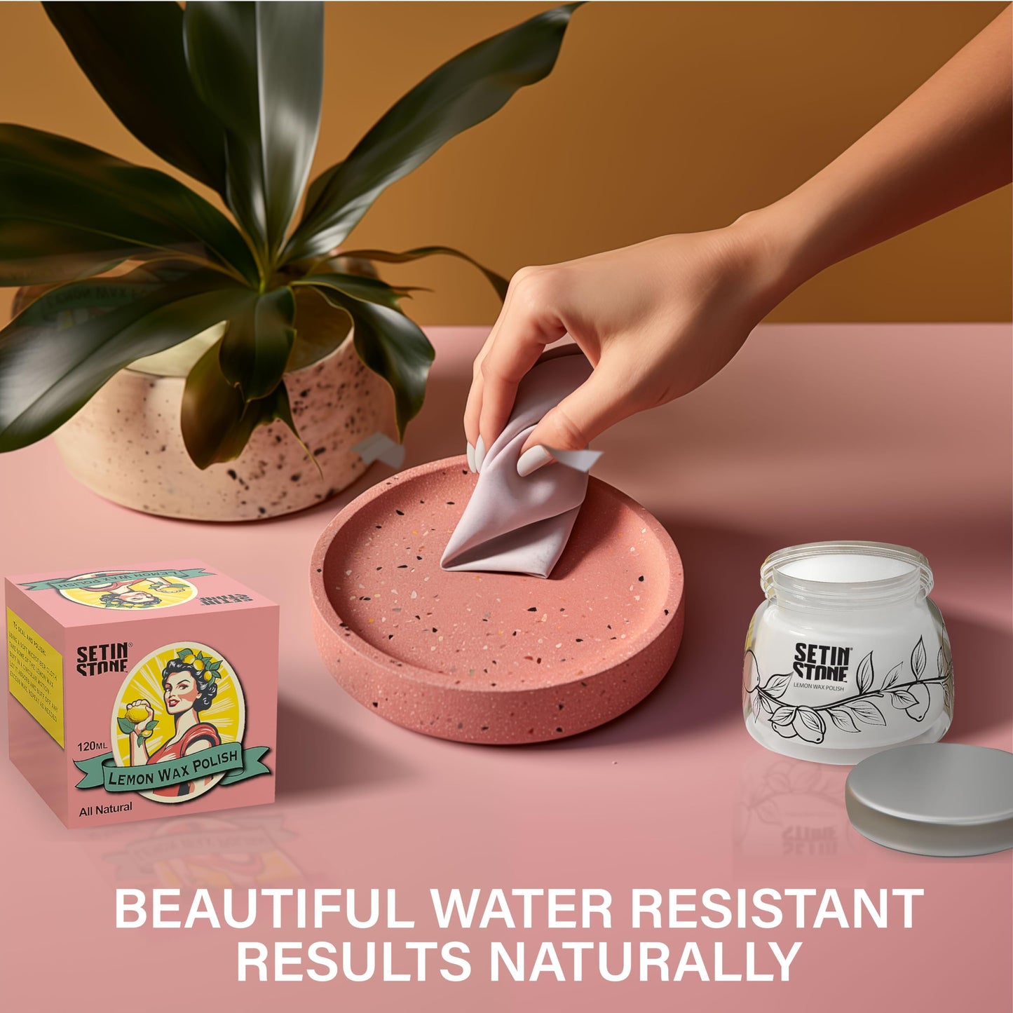 Natural Stone Wax Polish - Seal and Waterproof SETINSTONE, Concrete, Gypsum Crafts with Carnauba and Beeswax, for Eco Resin Casting Kits and Acrylic Resin Castings, Lemon Scent, 4oz