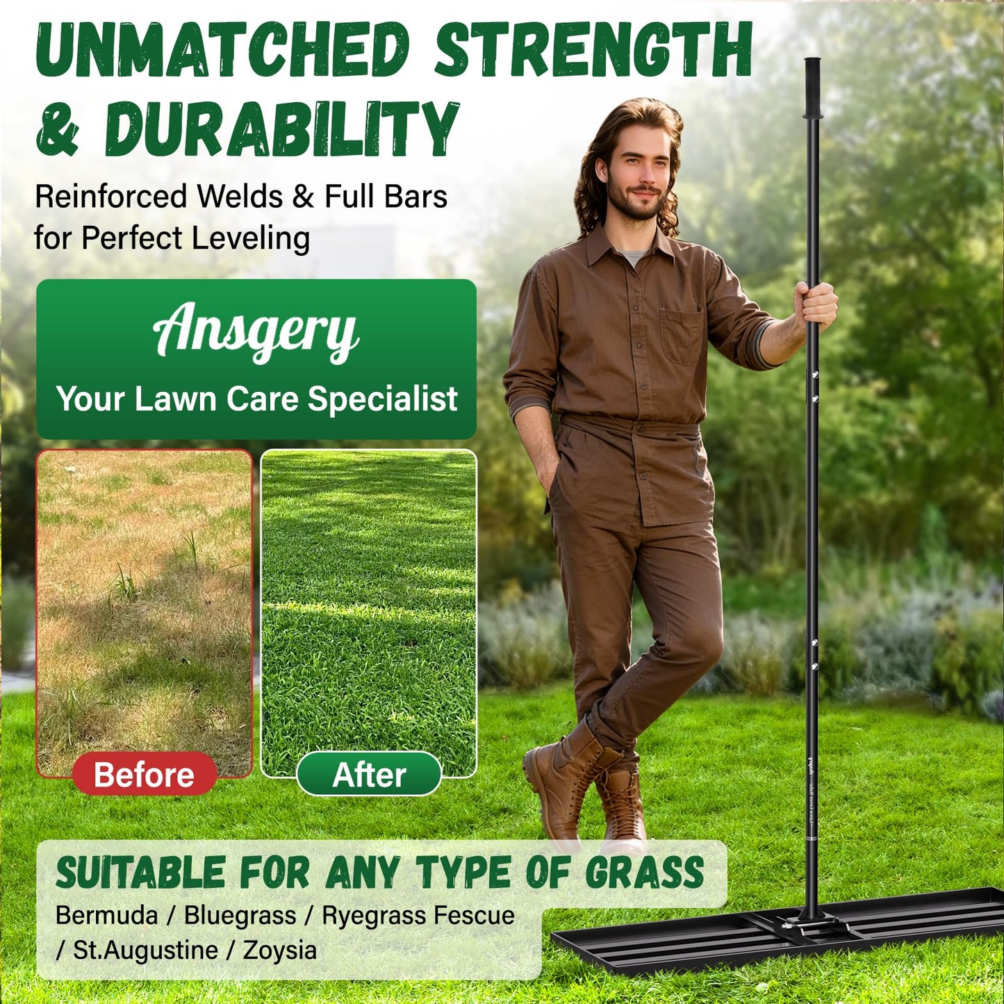 Lawn Leveling Rake 36X12 inch,Lawn Leveler with 78" Long Handle,Heavy Duty Ground Leveler for Yard,Sand,Dirt,Golf and Farm,Effort Saving Lawn Leveling Tool,Landscape Leveling Rake