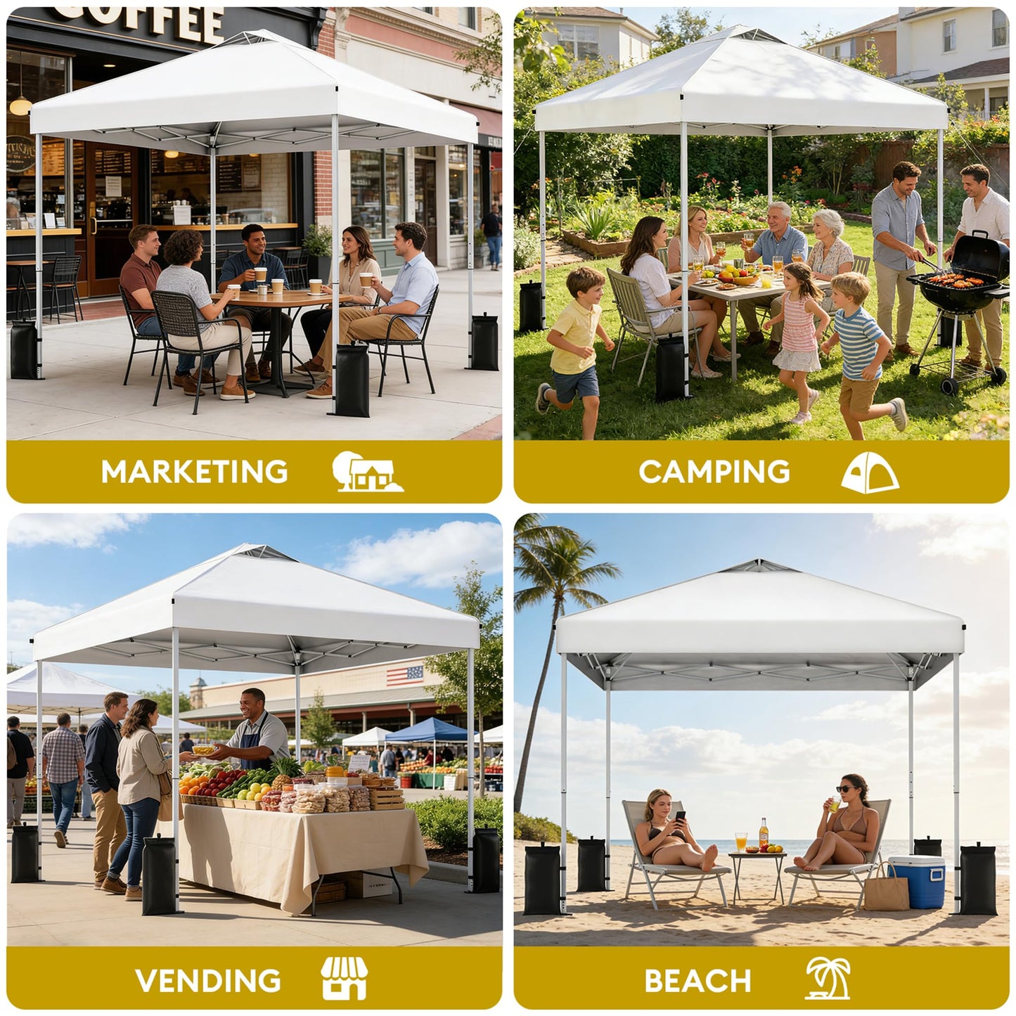 SANWAY 10x10 Pop Up Canopy Tent, One Push Setup, Heavy Duty Portable for Beach Camping Parties with Vents - Snow White