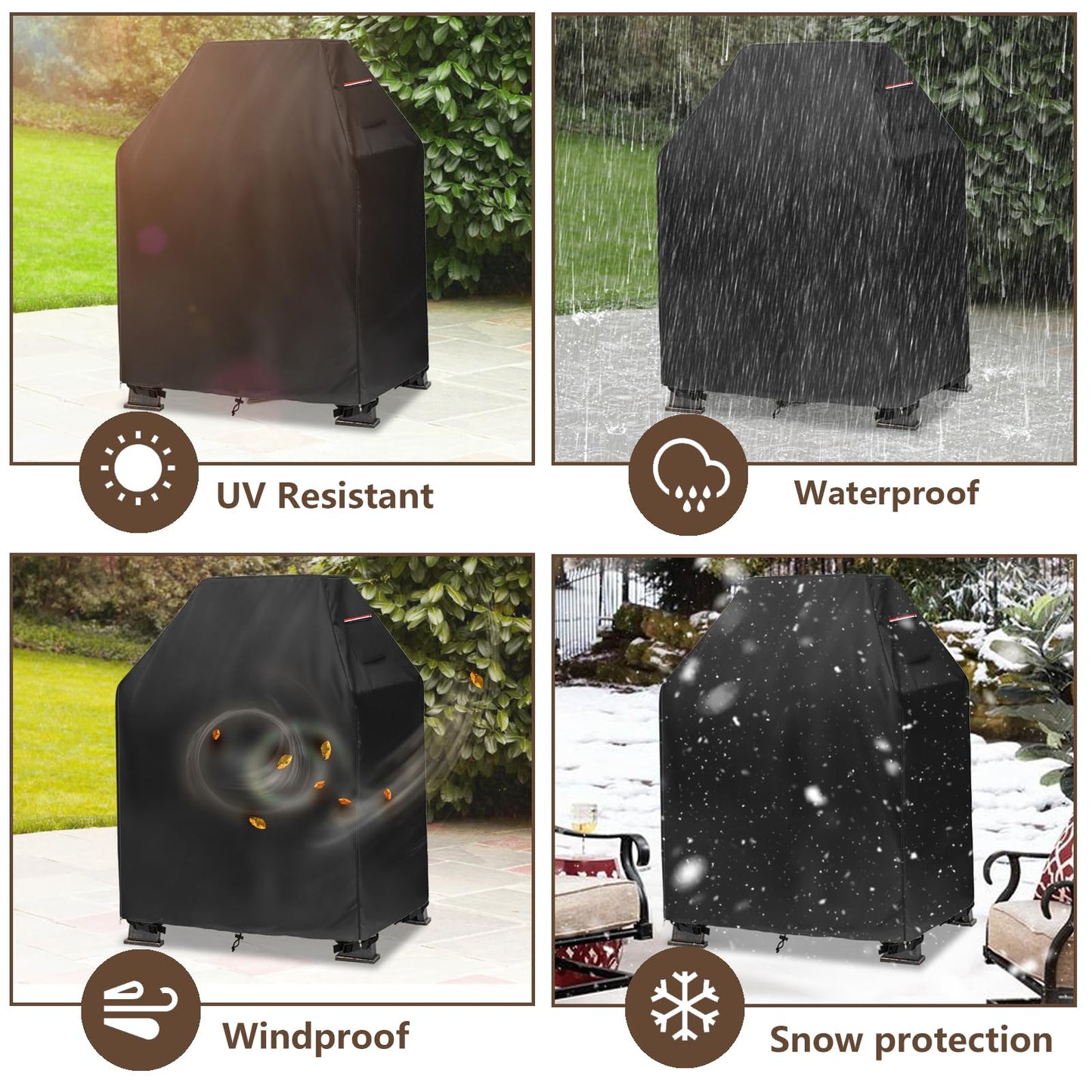 Outdoor Fireplace Cover,Heavy Duty 600D Waterproof Square Chimineas Fireplace Covers,Cover for Panovue Chiminea Fire Pit,32" L x 24" W x 45" H,Black