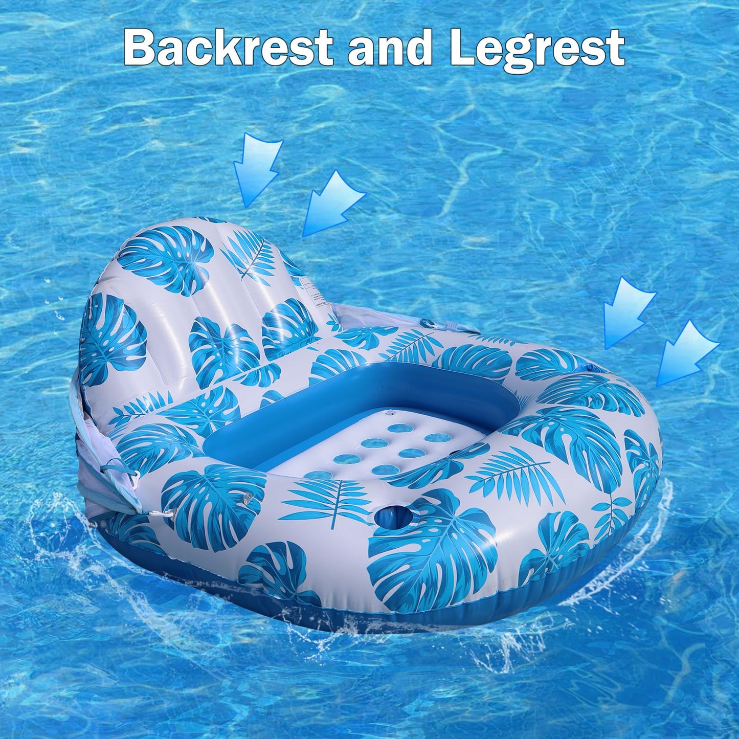 COOLCOOLDEE Pool Float with Canopy for Adults,Inflatable Lounge Chair with UPF 50+ Sun Protection,Backrest and Legrest,Blue