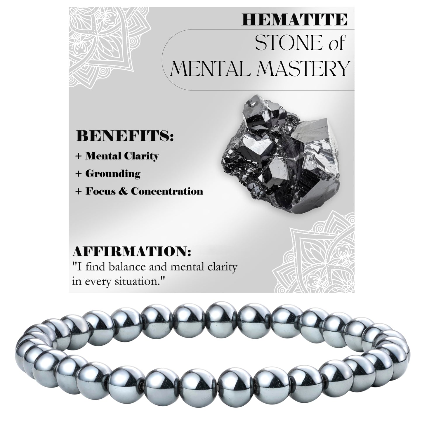 Bivei Hematite - Mental Mastery - 6mm Beaded Bracelets for Women Handmade Semi Precious Natural Stone Stretch Elastic Jewelry for Women Yoga Protection Gifts