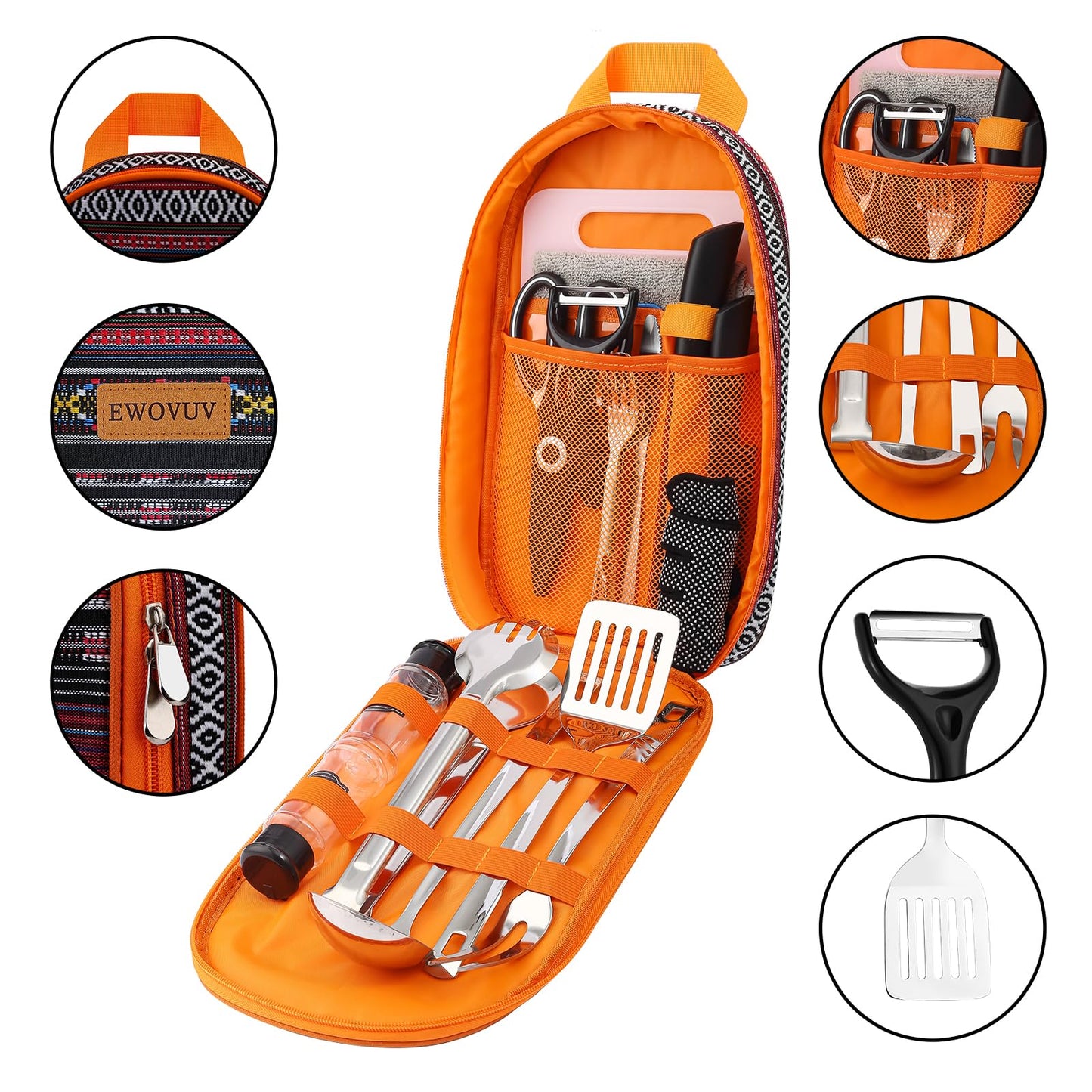 Camping Cooking Utensils Set- Camping Essentials Cookware Accessories Gear Must Haves Camper Tent Camp Kitchen Rv Gadgets Outdoor Stove Portable Picnic Gifts for Women BBQ Stuff (National Style)