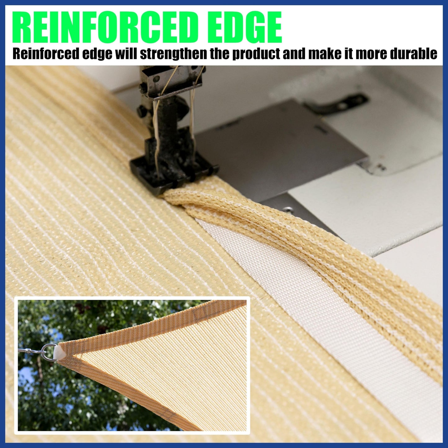 ShadeMart 16' x 16' x 16' Beige Triangle Sun Shade Sail SMSLT Canopy Fabric Cloth Screen, Water Air Permeable & UV Resistant, Heavy Duty, Patio Outdoor - (We Customize Size)
