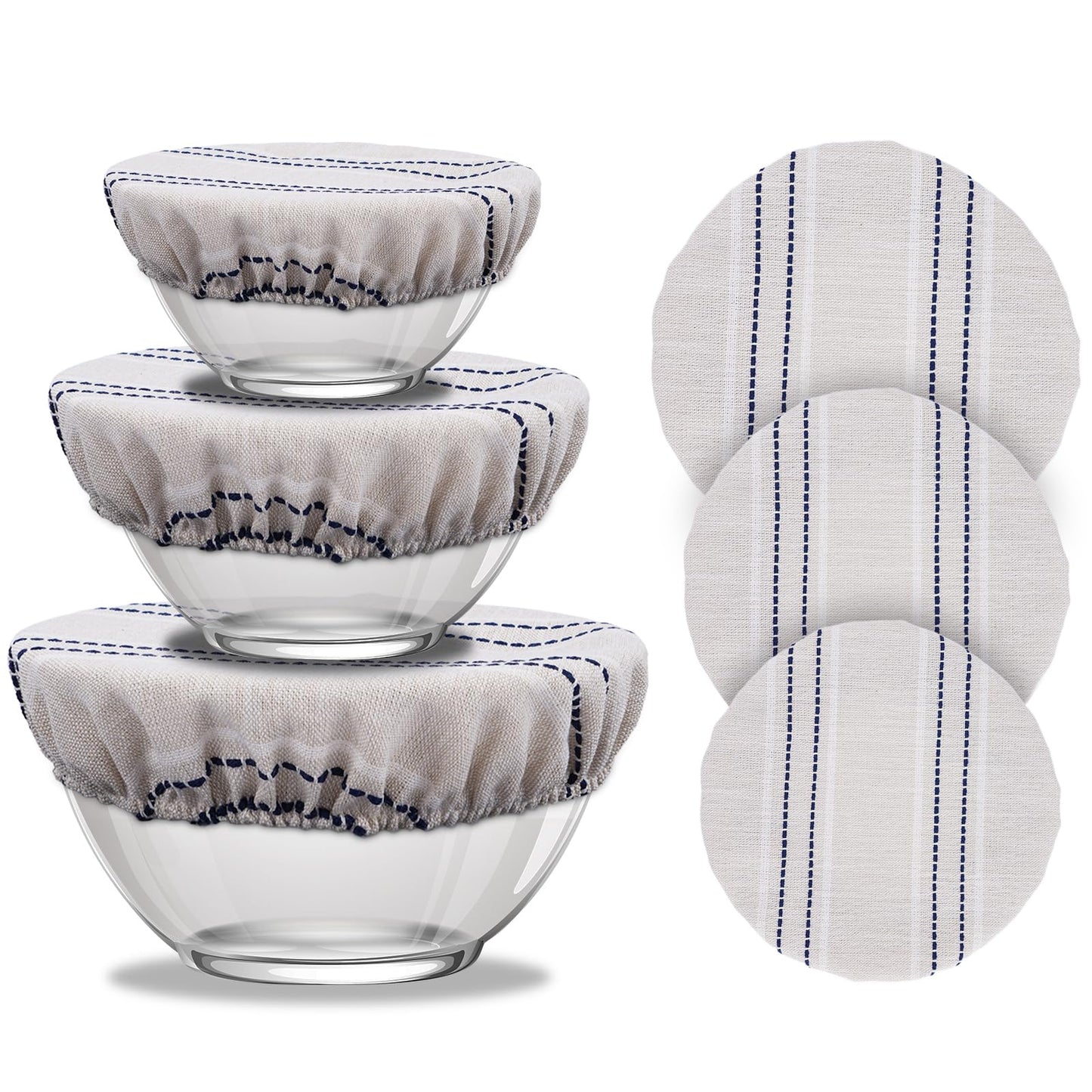 HMAZAE Reusable Bowl Covers for Bread Proofing, 9/10/13 Inches Bread Proofing Cover, 3 Pcs Linen Cotton Food Cover for Sourdough Proofing Basket, Food Storage Baking Supplies for Home Bakers
