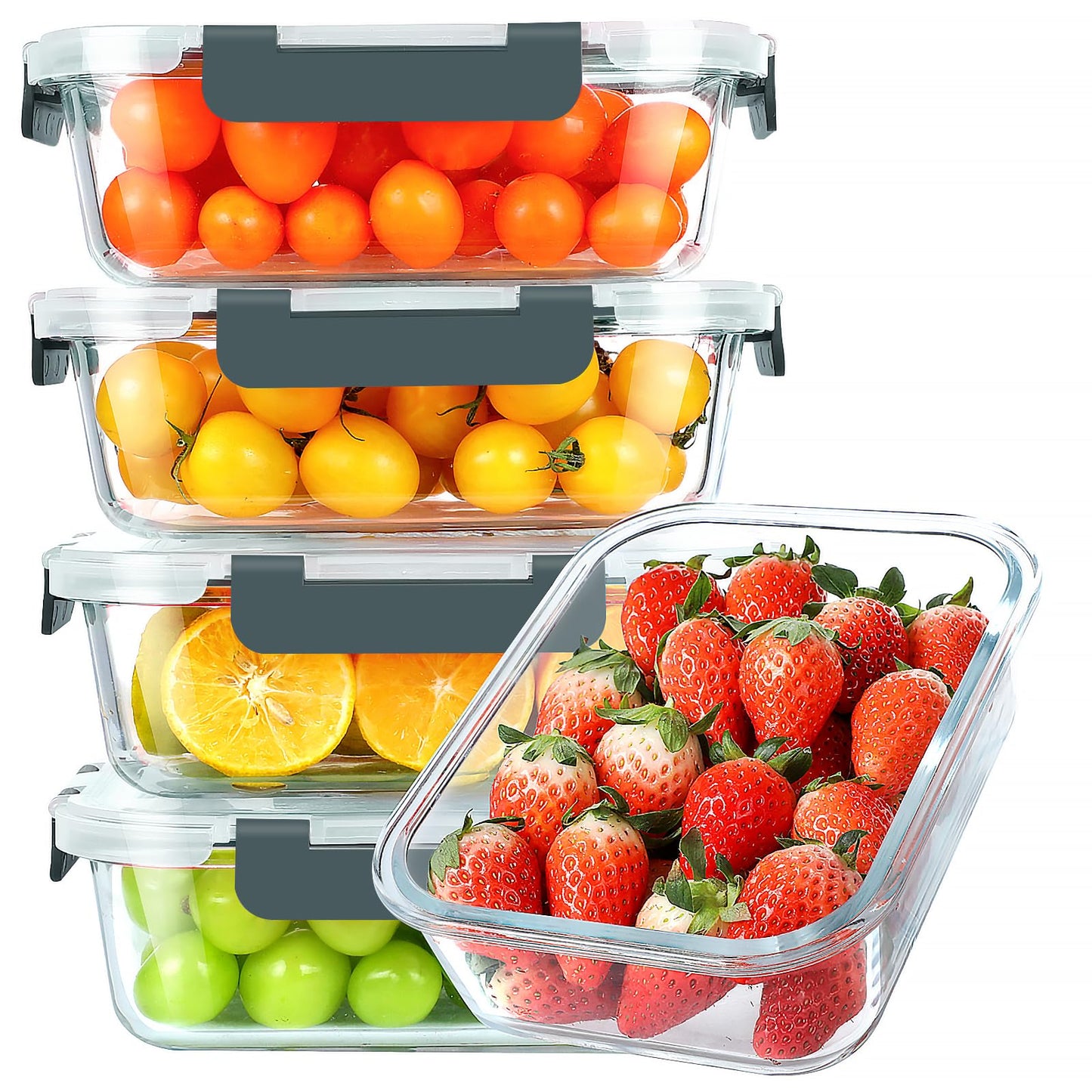KOMUEE 30 oz 5 Pack Glass Meal Prep Containers, Glass Storage Containers with Lids - Dishwahser, Microwave, Oven and Freezer Safe