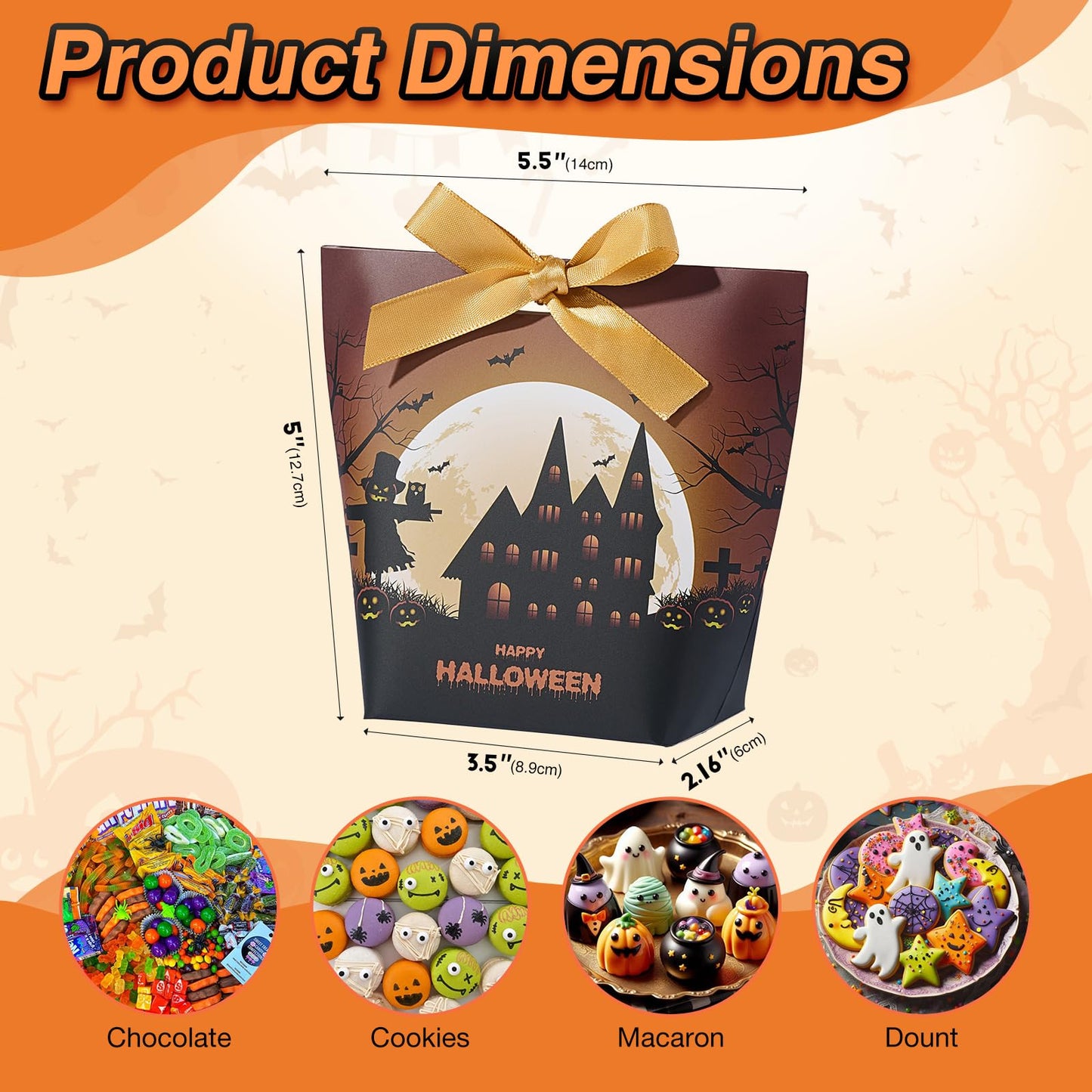 JCXGRVC 48Pcs Halloween Treat Boxes with Ribbons,6 Patterns Gift Bags for Kids Coworkers Decorations Boxes Party Favors Boxes