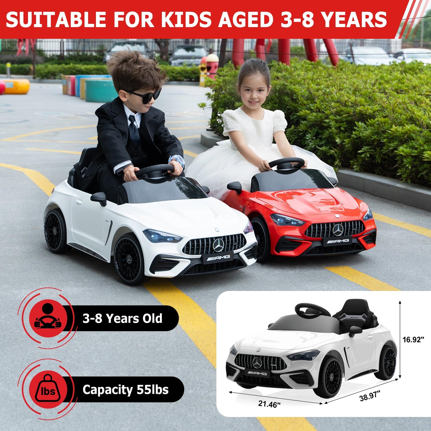 Licensed Mercedes-Benz Kids Electric Car by TOBBI, Toddlers Ride On Toy, Battey-Powered Vehicle with Parental Remote Control/Soft Start/3 Speeds/Horn & LED for Children Ages 3-6 Years-White
