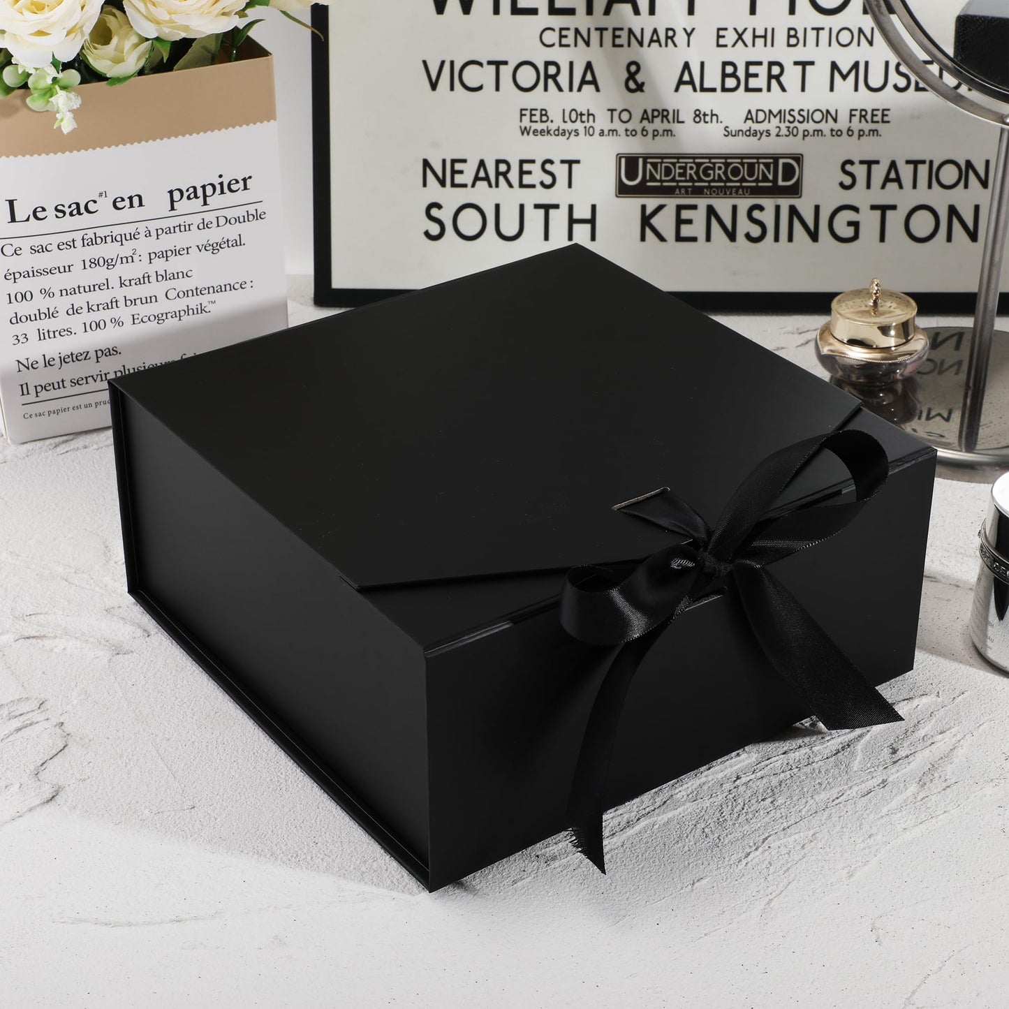 OEMVALATY 6-Pack Gift Boxes,12x8x4.5 Inch Magnetic Gift Boxes with Lids for Presents,Black with Ribbon, Bridesmaid Proposal Box for Wedding, Storage, Birthday