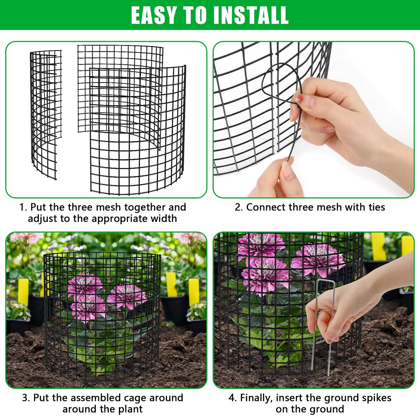 RGJ 5 Pack Plant Protector from Animals, 13x12 inch Wire Plant Cages Mesh Plant Cage Garden Plant Protector, Sturdy Bunny Barricades Chicken Wire Cloche Plant Protectors for Keeping Bunny Animals Out
