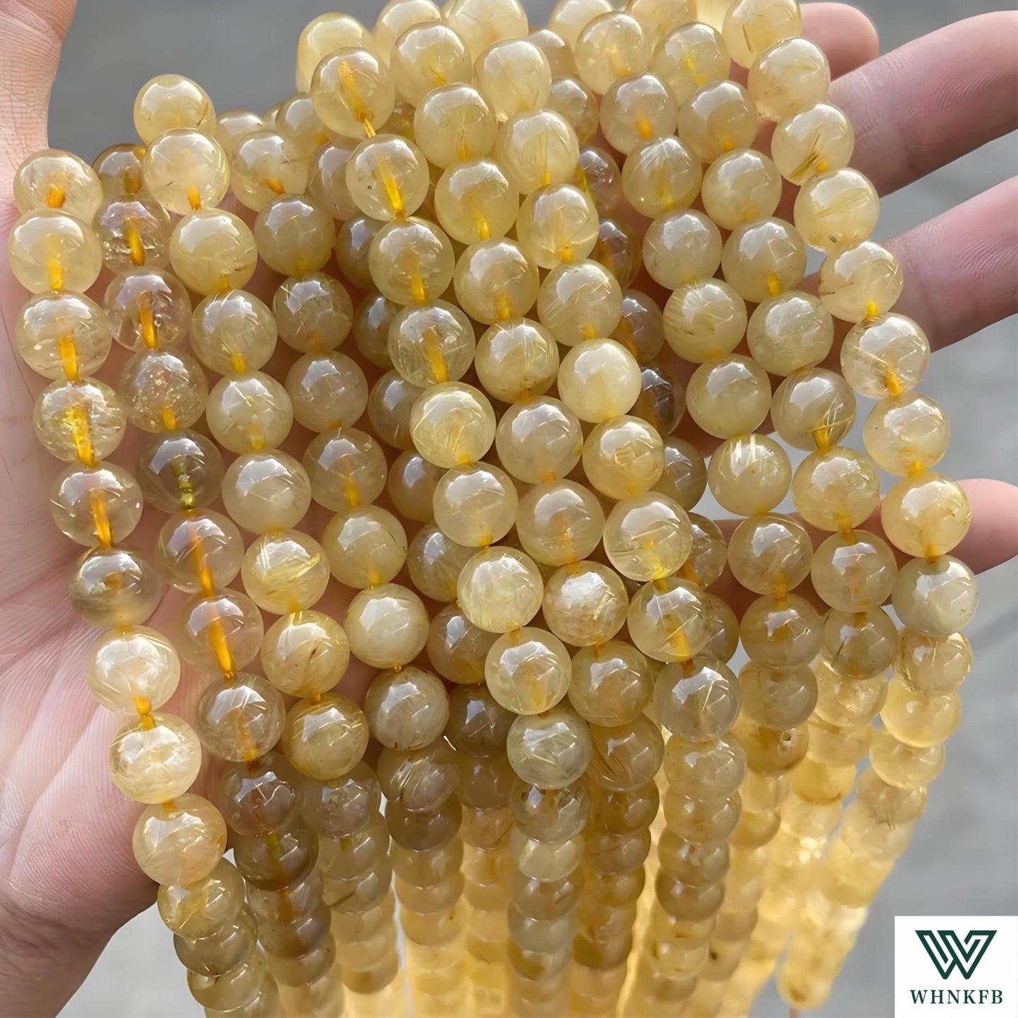 WHNKFB 6mm 100PCS Natural Frosted Gold Rutilated Quartz Round Beads, Cotton-Like Included Loose Crystal Beads for Jewelry Making Craft - 4mm 6mm 8mm 10mm Options with Free Elastic Cord