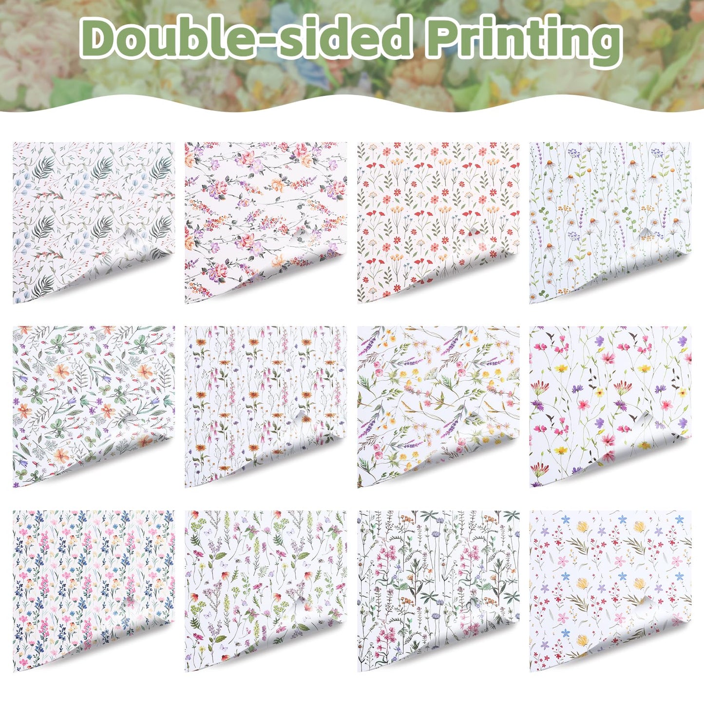 24 Sheets Floral Scrapbook Paper, Double Sided Patterned Scrapbook Paper, Wildflower Decorative Cardstock for DIY Crafts, Card Making, Photo Album, Junk Journal（12 x 12 Inch)