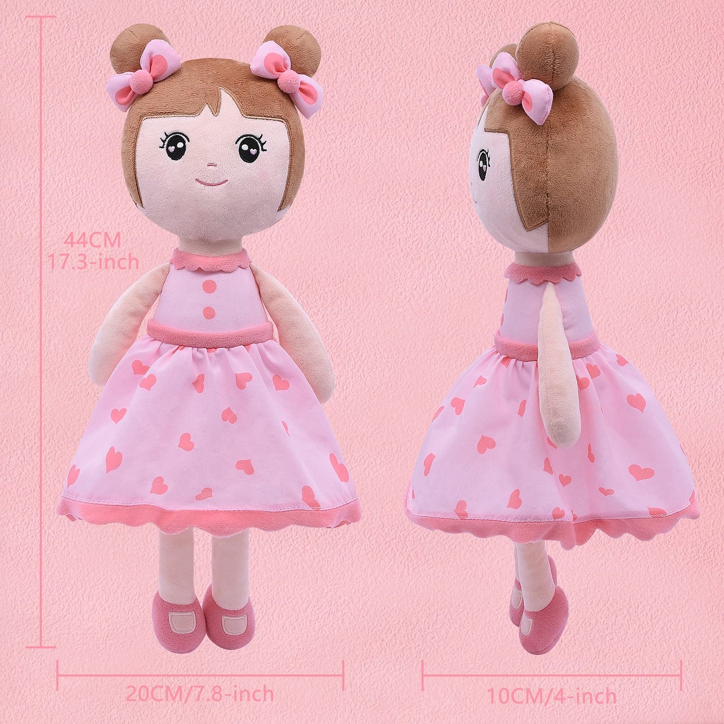Conzy Stuffed Baby Doll Gifts for Girl 44CM Super Soft Buddy Cuddly Baby Girl Plush Toy Gifts wtih Gift Bag 17.3 Inches in Standing (Pink)