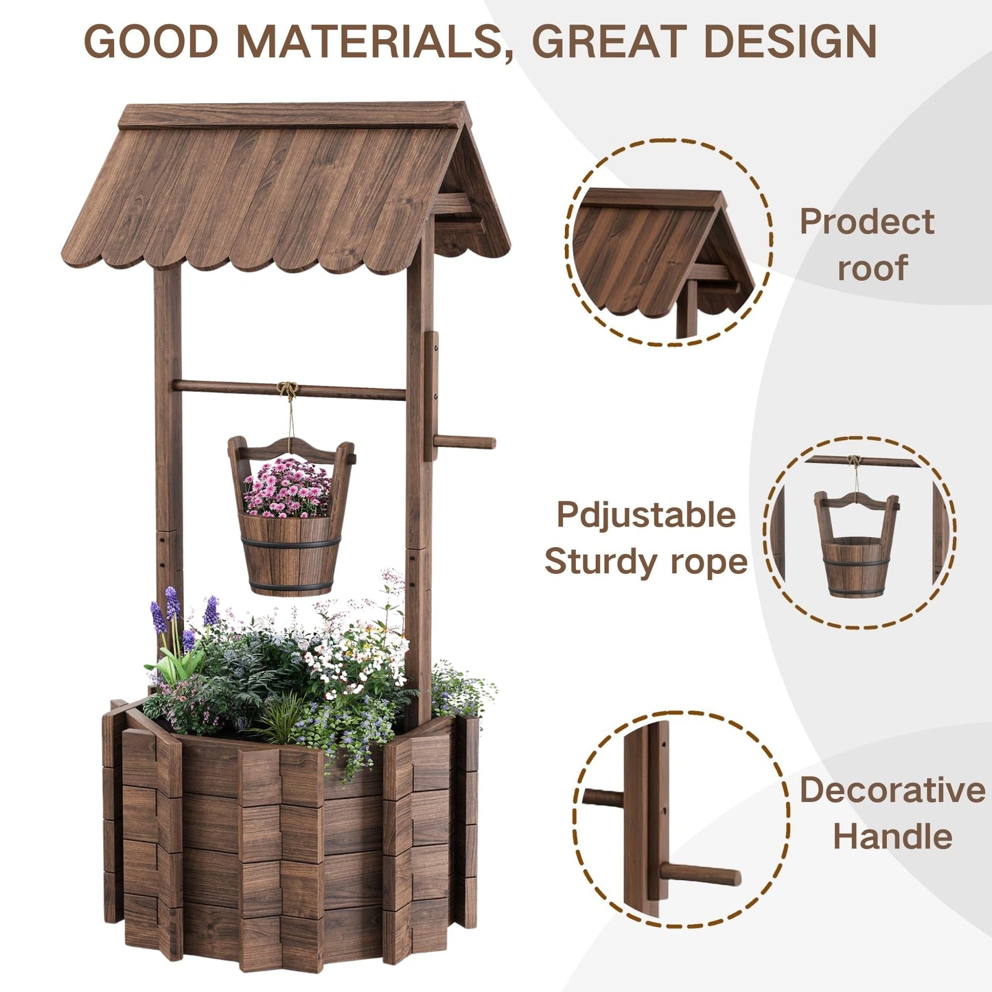 ZSYWODFO Wishing Wells for Outside,Wooden Wishing Well Planter,Rustic Flower Planter for Garden Patio Lawn Backyard Home Decor-21.7X21.7X47.25IN
