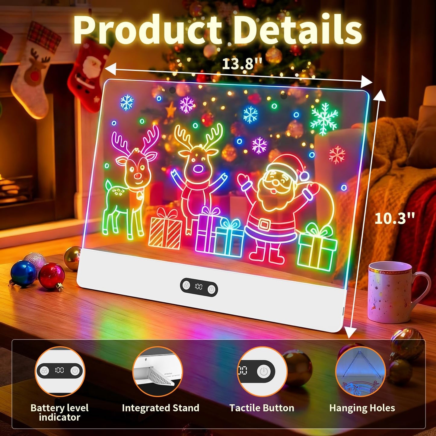 LEACUBER Rechargeable LED Drawing Board for Kids, 16" Light Up Acrylic Dry Erase Led Note Board with Stand, 11 Light Effects Drawing Tablet, Birthday Holiday Toy Gifts for Kids, 12 Markers (White)