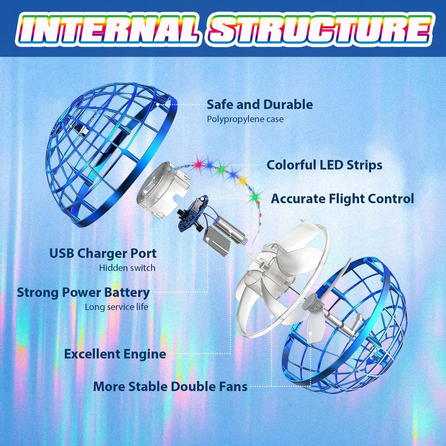 UROINT 2026 Flying Orb Ball for Kids, Magical Hover Cosmic Space Boomerang Rotating Floating Mini Hand Drone Stocking Stuffer Xmas Toys for Girls Boys Teen Age 6 7 8 9 10+ Blue