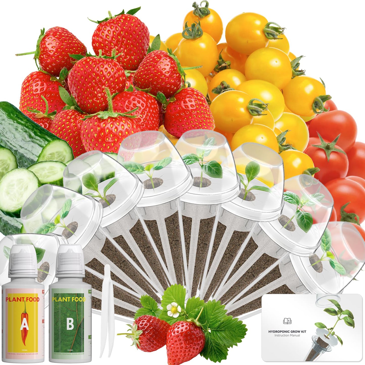 LYKOCLEAN Fruits Seed Pod Kit for AeroGarden, Ahopegarden, iDoo, GARDENCUBE, MUFGA with Strawberry, Cucumber, Red/Golden Cherry Tomato, Compatible with All Indoor Hydroponics Growing System, 8-Pod
