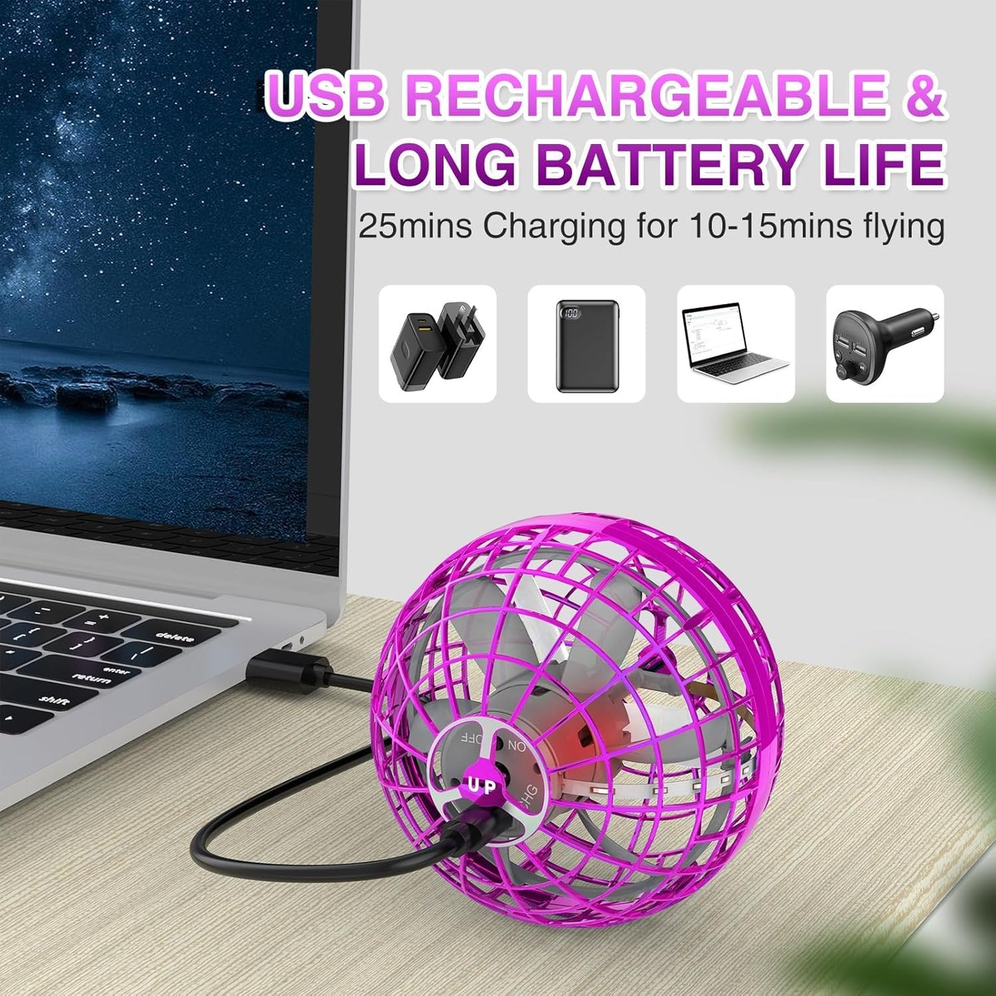 Flying Orb Ball Toys-2025 Upgraded Hover Magic Boomerang Ball，Galaxy Ball Kids Adults Cool Outdoor Indoor Outdoor Toy Gifts for 6 7 8 9 10+ Year Old Boys Girls-Purple