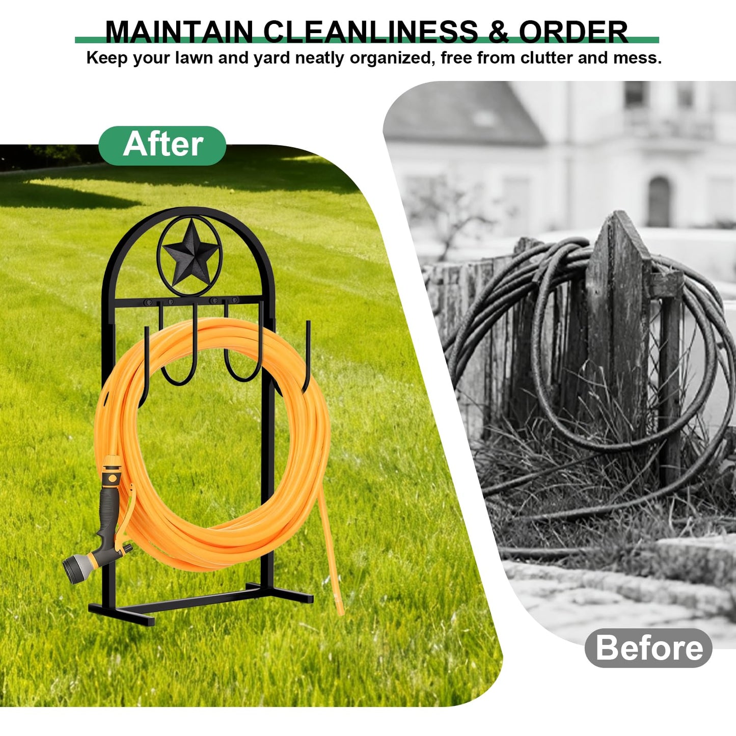 SHOMEXTOL Garden Hose Holder - Upgraded Sturdy Hose Pentagram Holder, Freestanding Heavy-Duty Hose Reel, Sturdy Water Hose Holder and Hose Storage for Outside, Lawns and Yards,Black