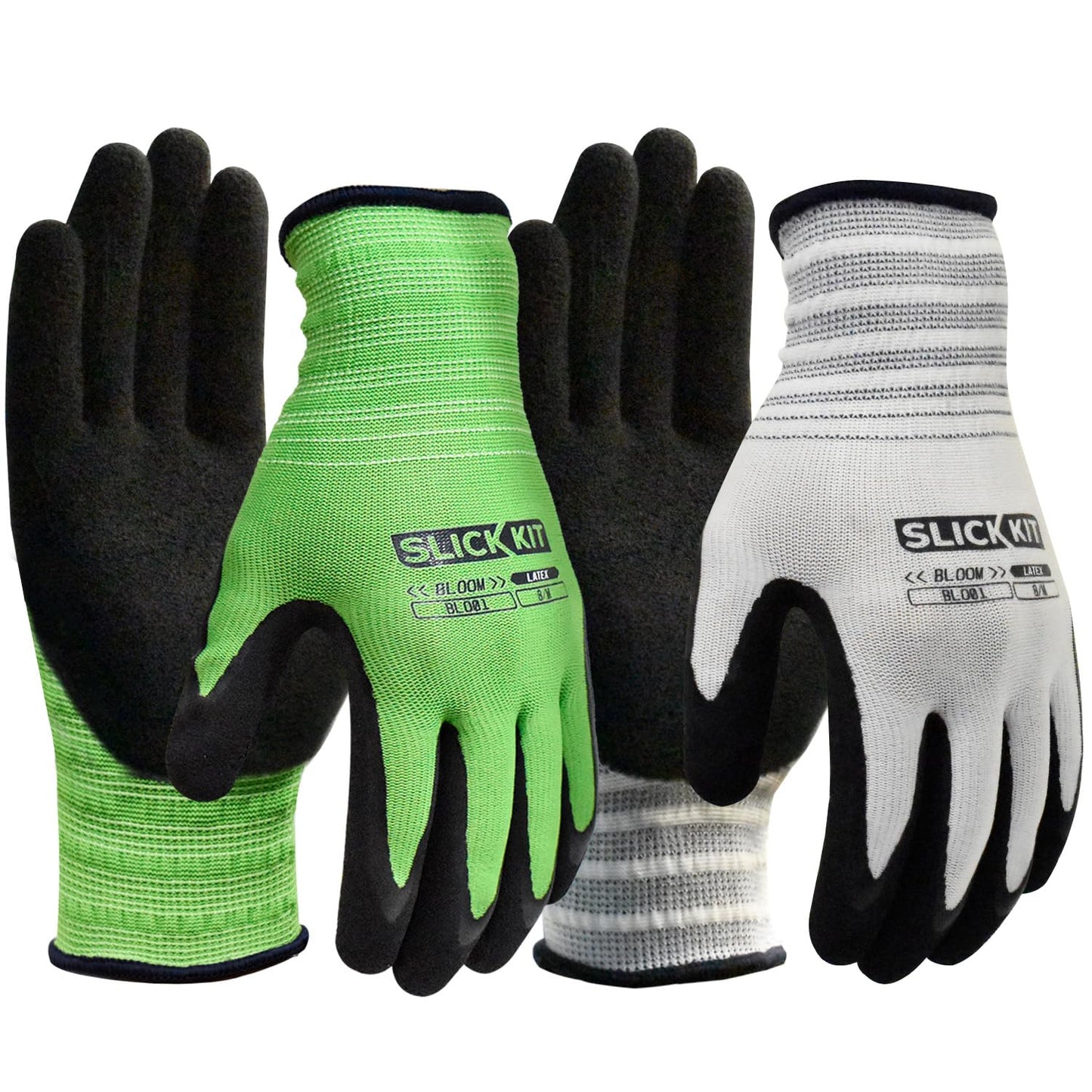 SLICK KIT 6 Pairs Gardening Gloves for Women & Men, Water & Soil Resistant Natural Rubber Grip, Breathable Liner – Green Garden Gloves for Yard Work, White for DIY Household, Medium