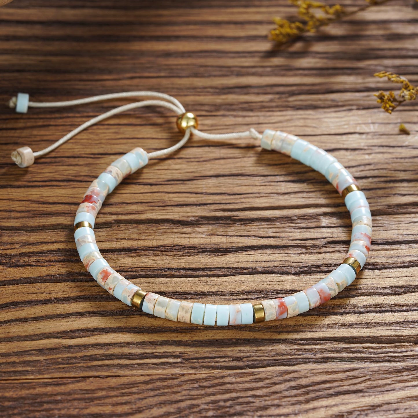 Plumiss Inspirational Gifts Bracelets for Women, Boho Handmade Agalmatolite Stone Beaded Bracelets, Life is Tough But So are You Bracelet