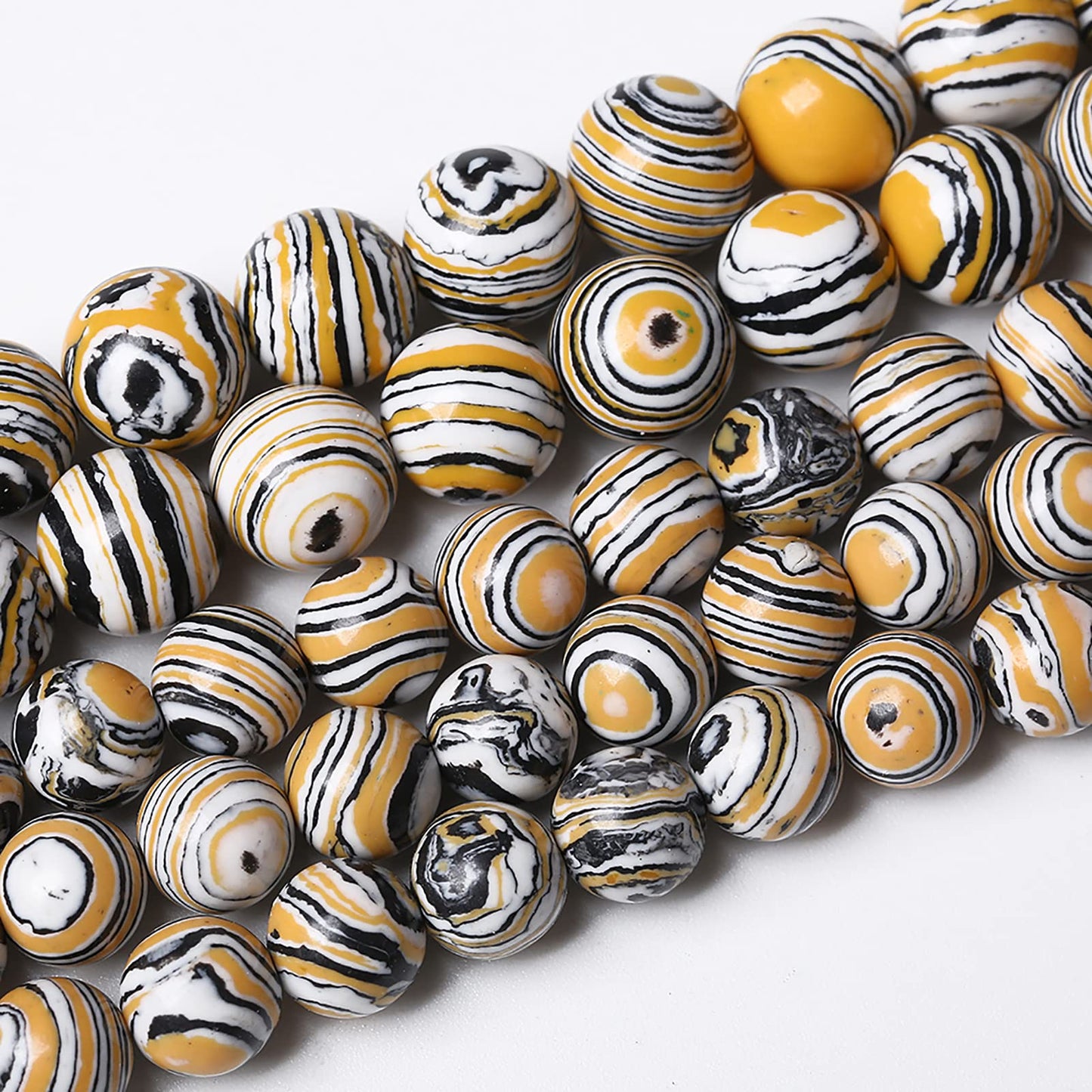 36pcs 10mm Natural Yellow Malachite Beads Round Loose Beads for Jewelry Making DIY Bracelets Necklace Crystal Energy Healing Power Stone (10mm, Yellow Black Malachite)