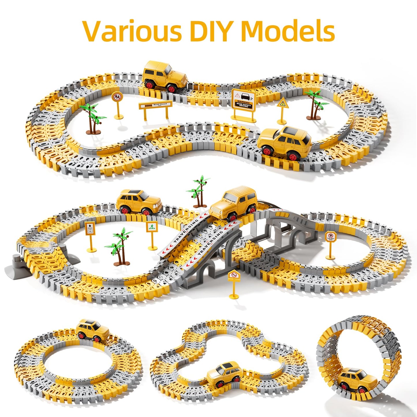 iHaHa Toddlers Construction Race Tracks Toys Gifts for 3 4 5 6 Years Old Boys Kids, 2PCS Electric Race Cars & 4 PCS Construction Trucks, Birthday Gift Toys for Boys 2 3 4 5 6+