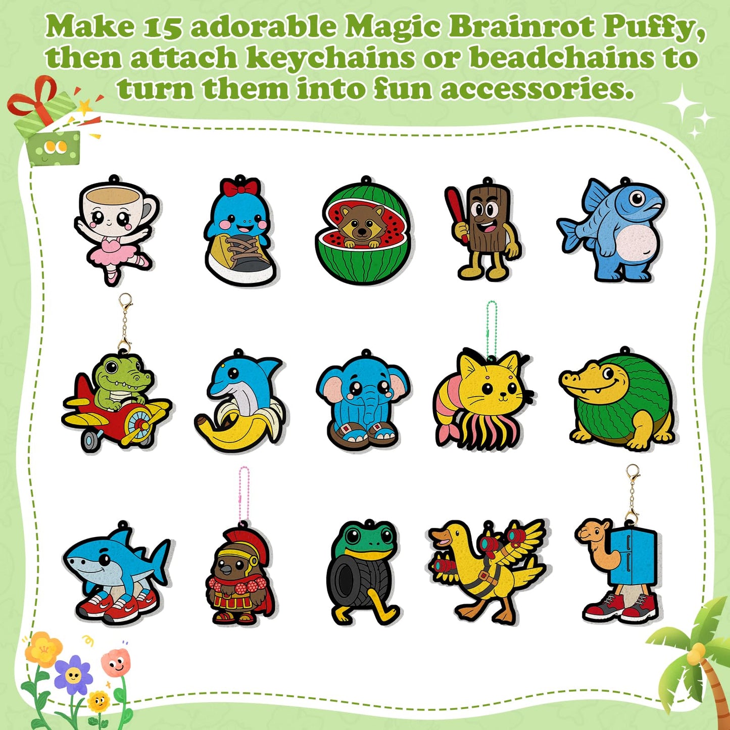 ESENHARBER Magic Puffy Paint Kit, Aqua Brainrot Puffs for Kids, Brain Rot Toys, Mess-Free 3D Art Kit Paint Magic Puff, Aquapuffs for Kids, Brainrot Toys, Create Keychain Brainrot Craft Set
