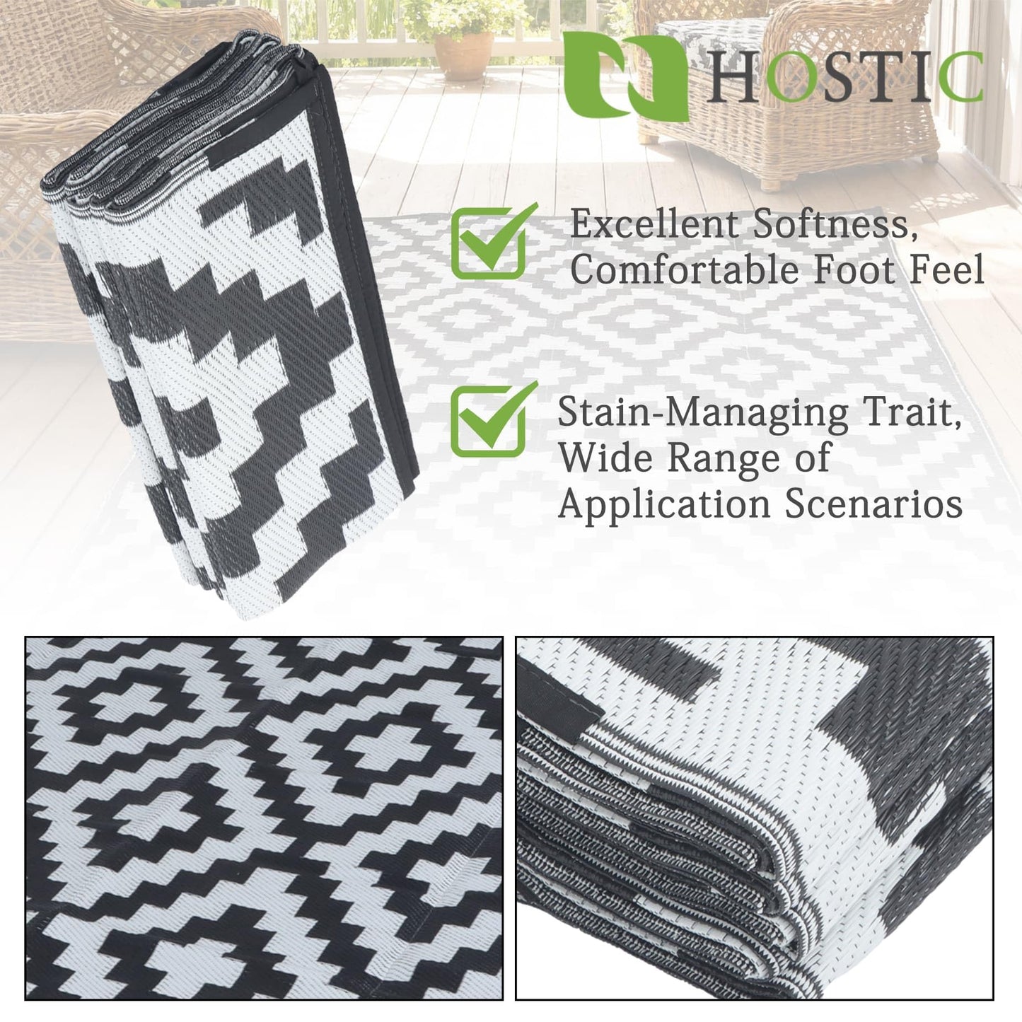 HOSTIC Outdoor Rug with Water Shielding, 8 x 10 Feet, Double Sided Plastic Straw Rug for Patio and Camping, Suitable for Outdoor Use, Such as Rv Mat, Comes with A Carrying Bag and 4 Fixing Stakes