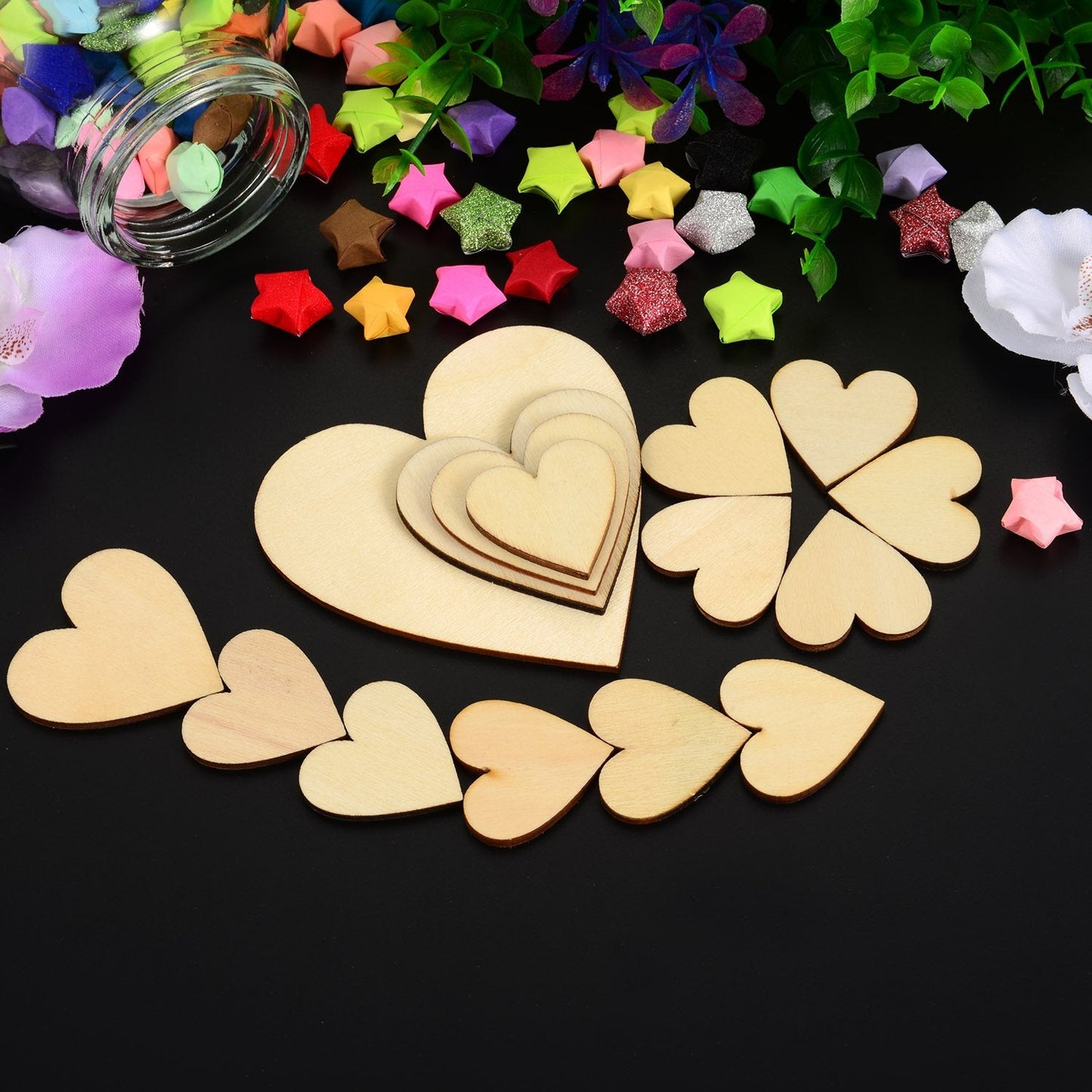 Outus 160 Pieces Valentine Blank Wood Heart Embellishments Wood Heart Slices for Wedding, Valentine, DIY, Arts, Crafts, Card Making