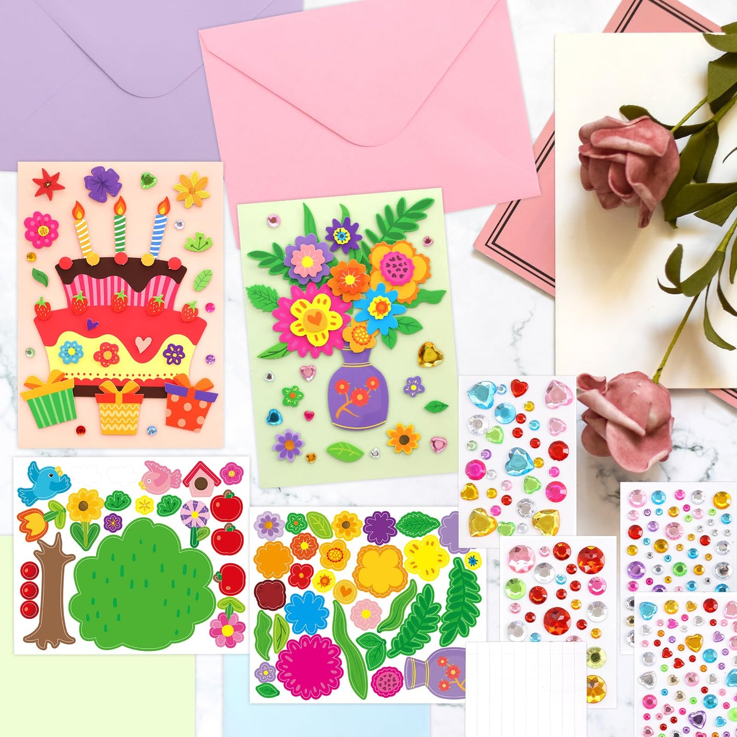 Treasure Cove Card Making Kits for Kids Handmade DIY Greeting Card Kits Thank You Cards Art Crafts with Envelopes Stickers for Girls Boys Birthday Thanksgiving Party Supplies 12 Pcs
