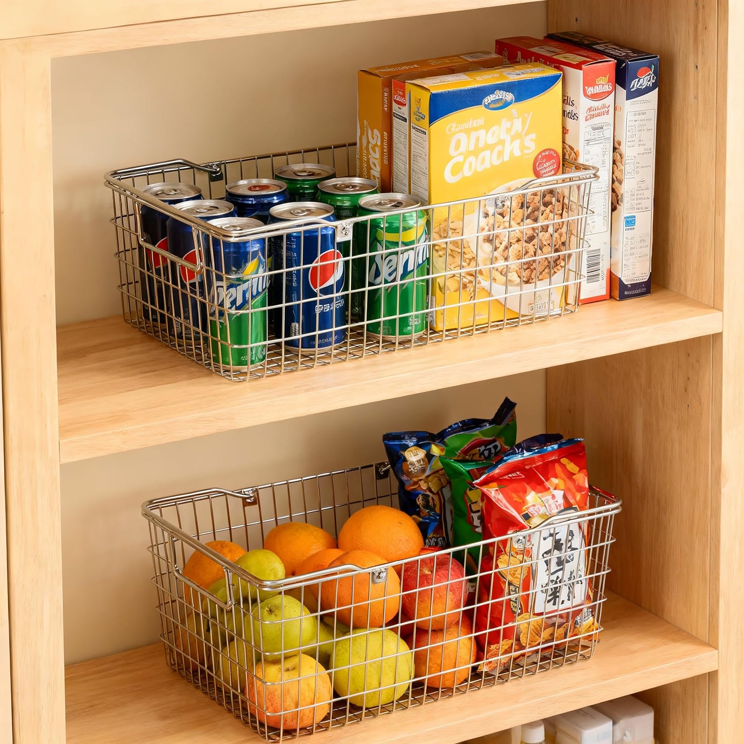 Wire Harvest Basket, Kitchen Organizers and Storage with Foldable Handle - 15.0"x9.8"x6.9" Portable Stainless Steel Picnic Baskets for Gathering Vegetables,Fruits,Kitchen,Garden,Picnic&Shopping (1, L)