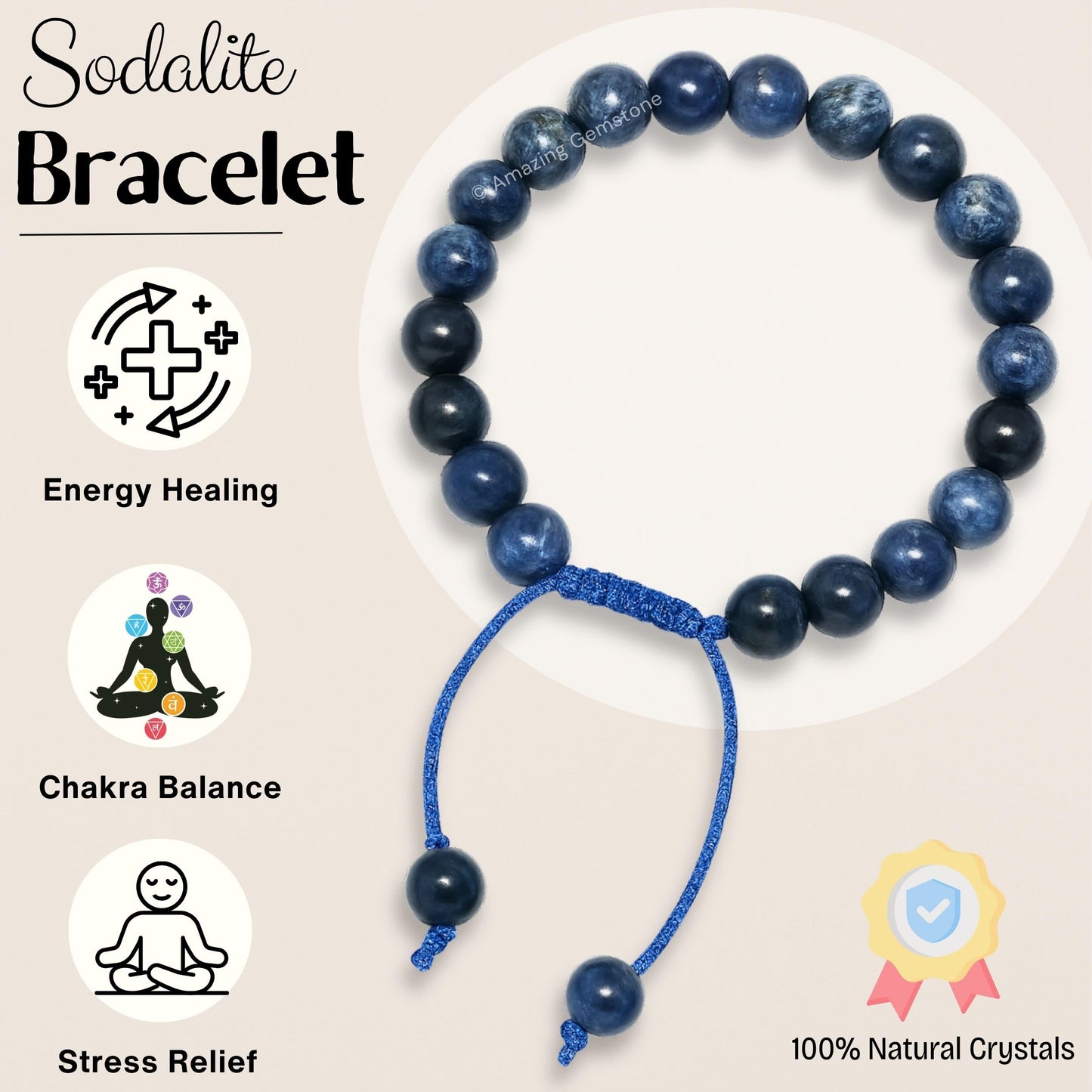 Amazing Gemstone Sodalite Bracelet for Women Men's Gifts - Protection Healing Crystal Bracelet - 8mm Gemstone Beaded Adjustable Bracelet