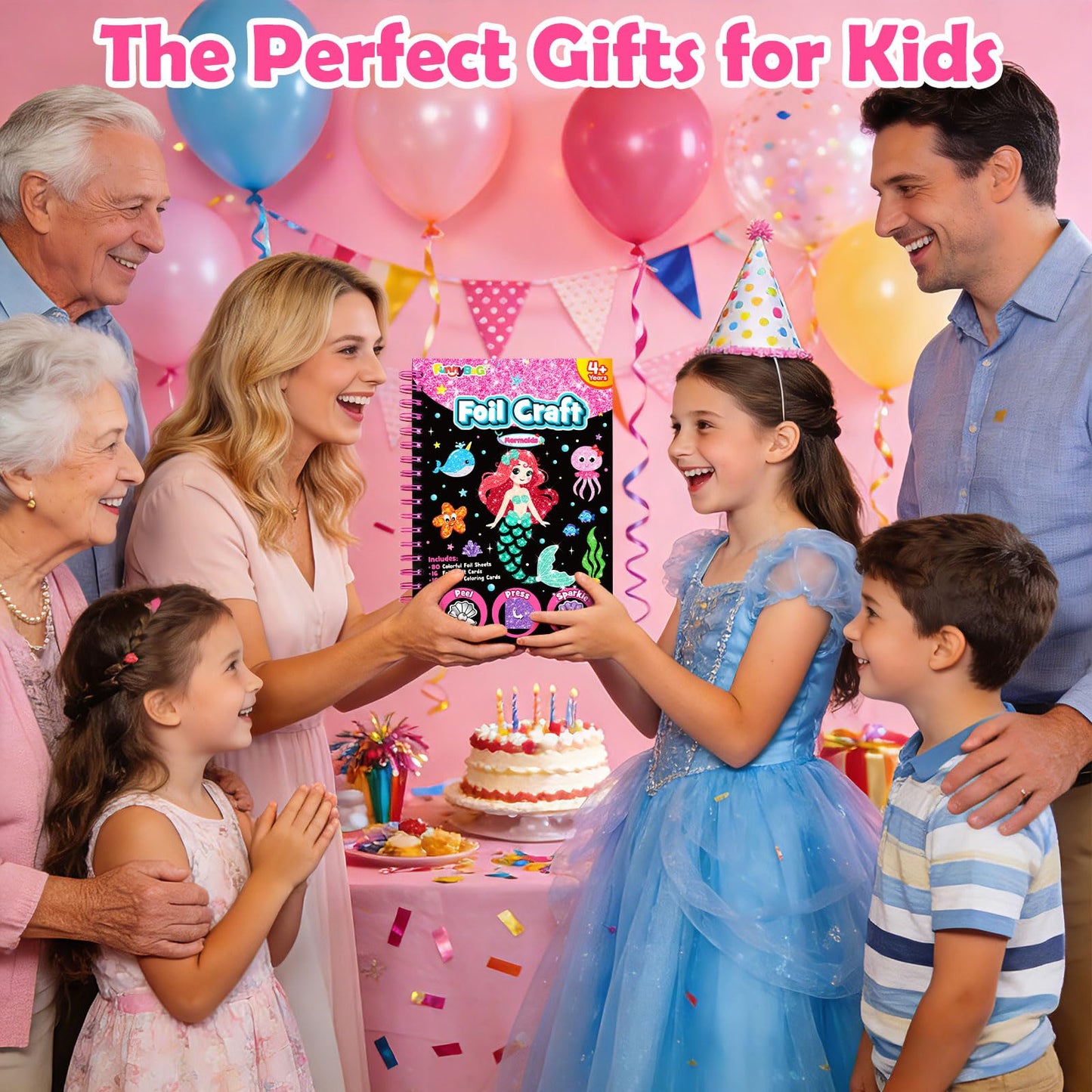 FUNNYB&G Foil Art Crafts for Kids Ages 4-8: Valentines Crafts for Kids 2026,Birthday Gift for Girls,Art and Crafts Supplies,Party Favors,Creative Toys for Girls Boys 4 5 6 7 8 9 Years Old(Mermaids)