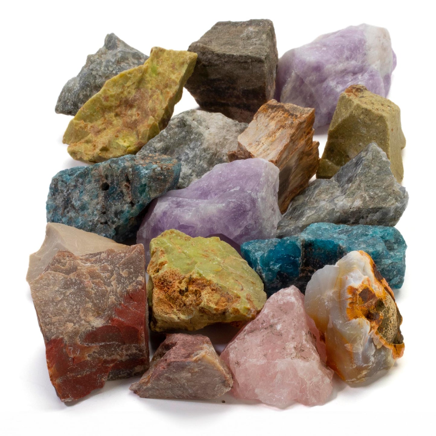 KALIFANO Bulk Rough Crystal Mix (1 Pound) - Random Assortment of Raw Reiki Stones (May Include Amethyst, Labradorite, Blue Apatite etc.) - Piedras En Bruto Used for Jewelry or Tumbling (Family Owned)