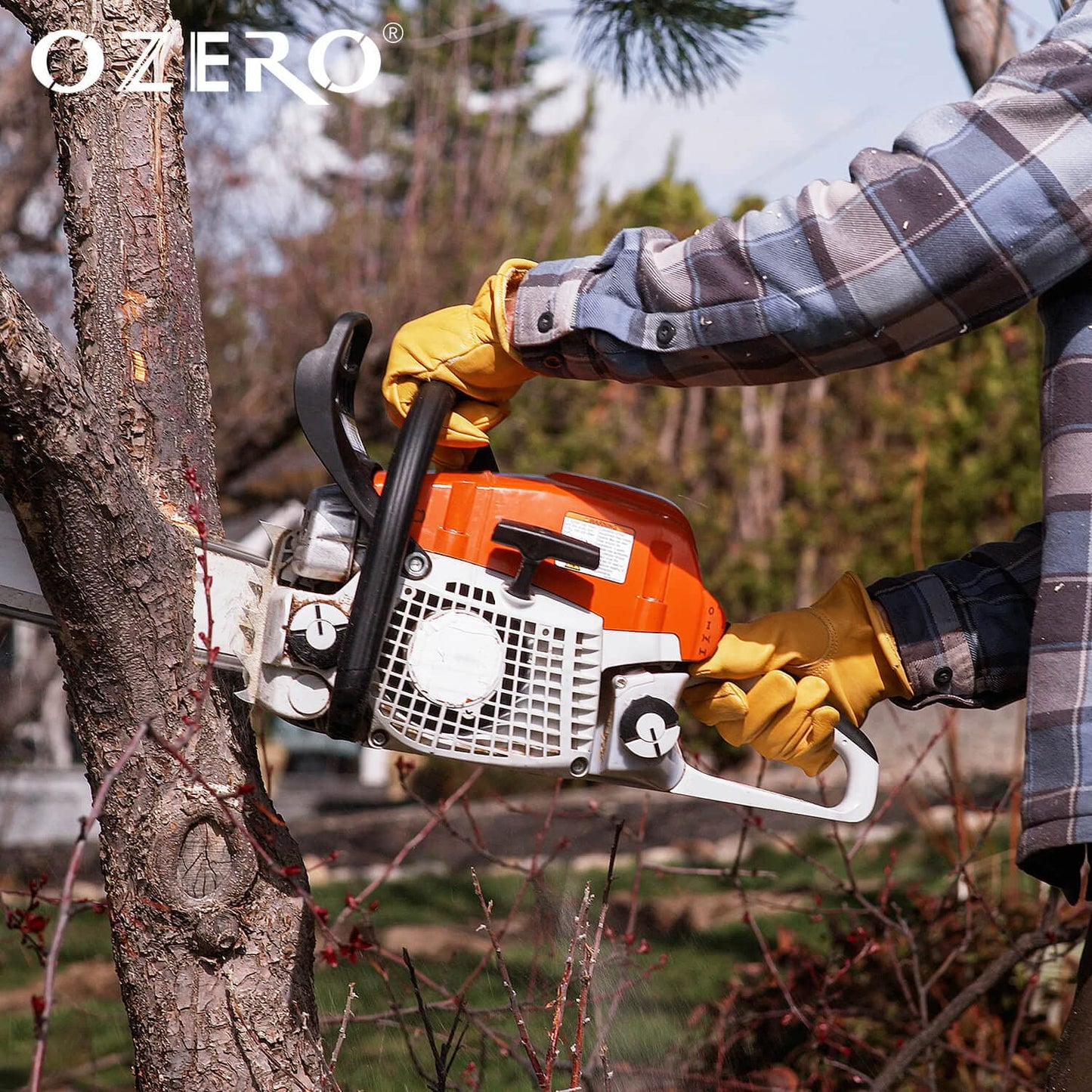 OZERO Leather Work Gloves for Men, 1 Pair Gardening Gloves, Grain Cowhide Garden Gloves with Reinforced Palm, Flexible Keystone Thumb, Elastic Wrist, Heavy Duty Yard Work Gloves,X-Large