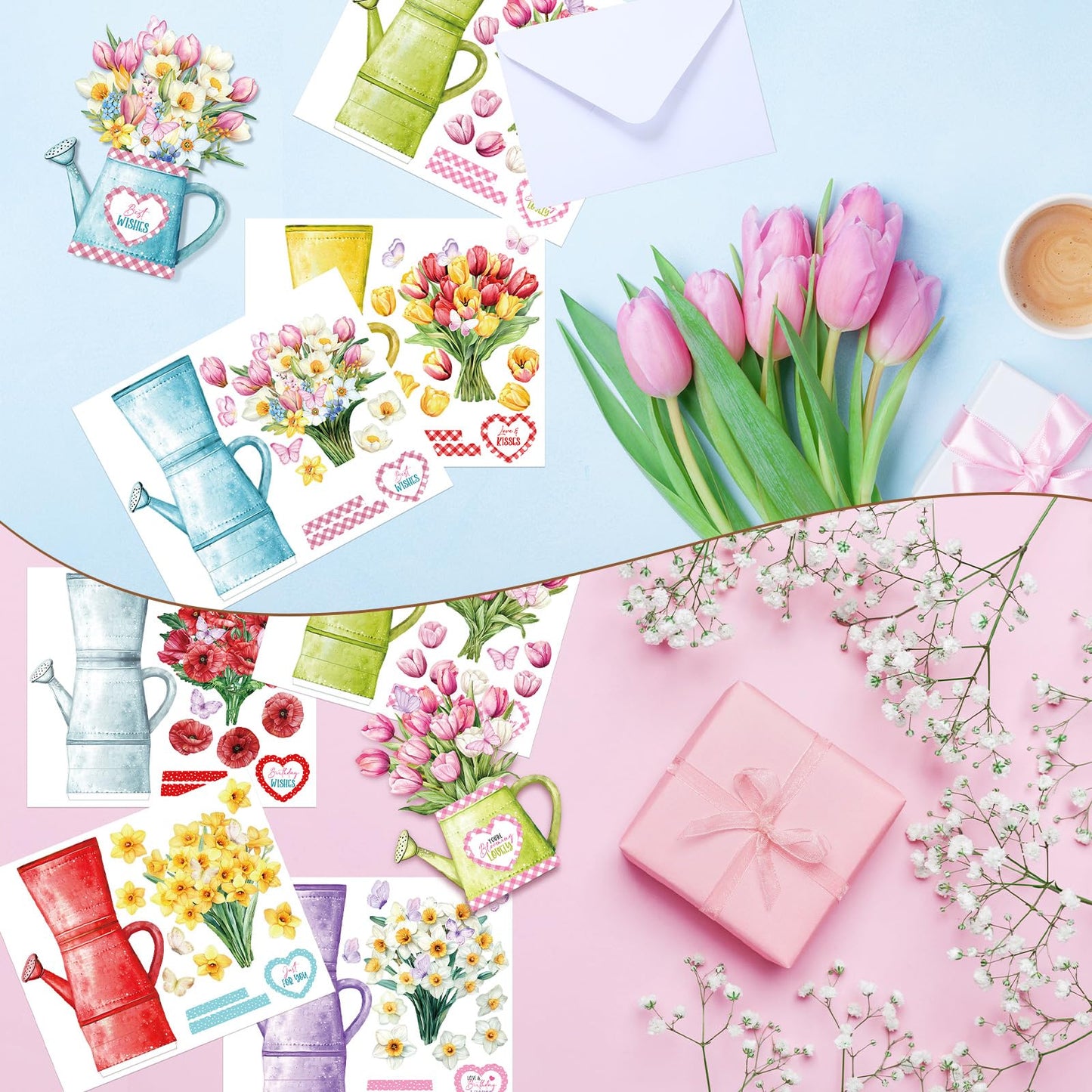 Gueevin 18 Set Mother's Day Craft Kits Watering Can Blossoms Card Making Kit for Card Making Supplies & Crafting with Sticky Foam Pads Handmade DIY Supplies Holiday Gift for Birthday Party Mothers Day