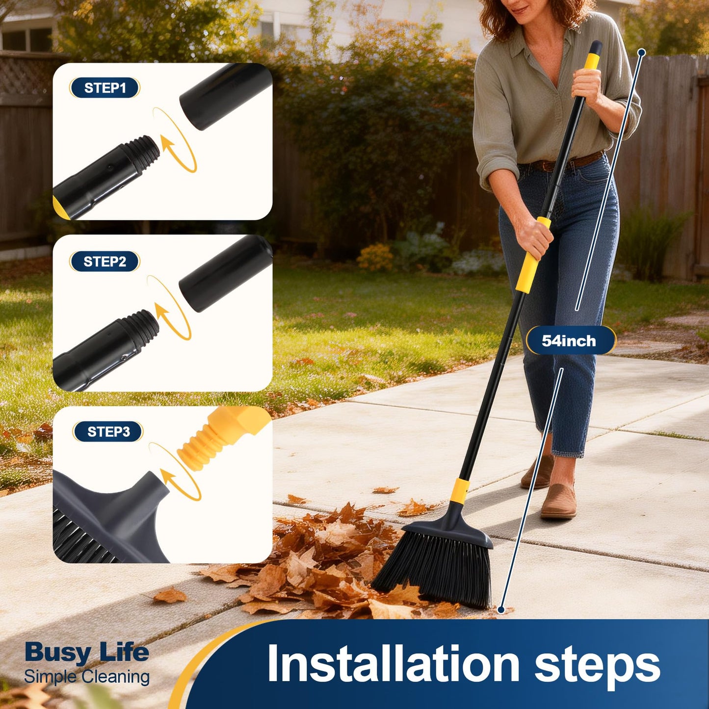 Yocada Heavy-Duty Broom Outdoor Commercial for Courtyard Garage Lobby Mall Market Floor Home Kitchen Room Office Pet Hair Rubbish 54Inch