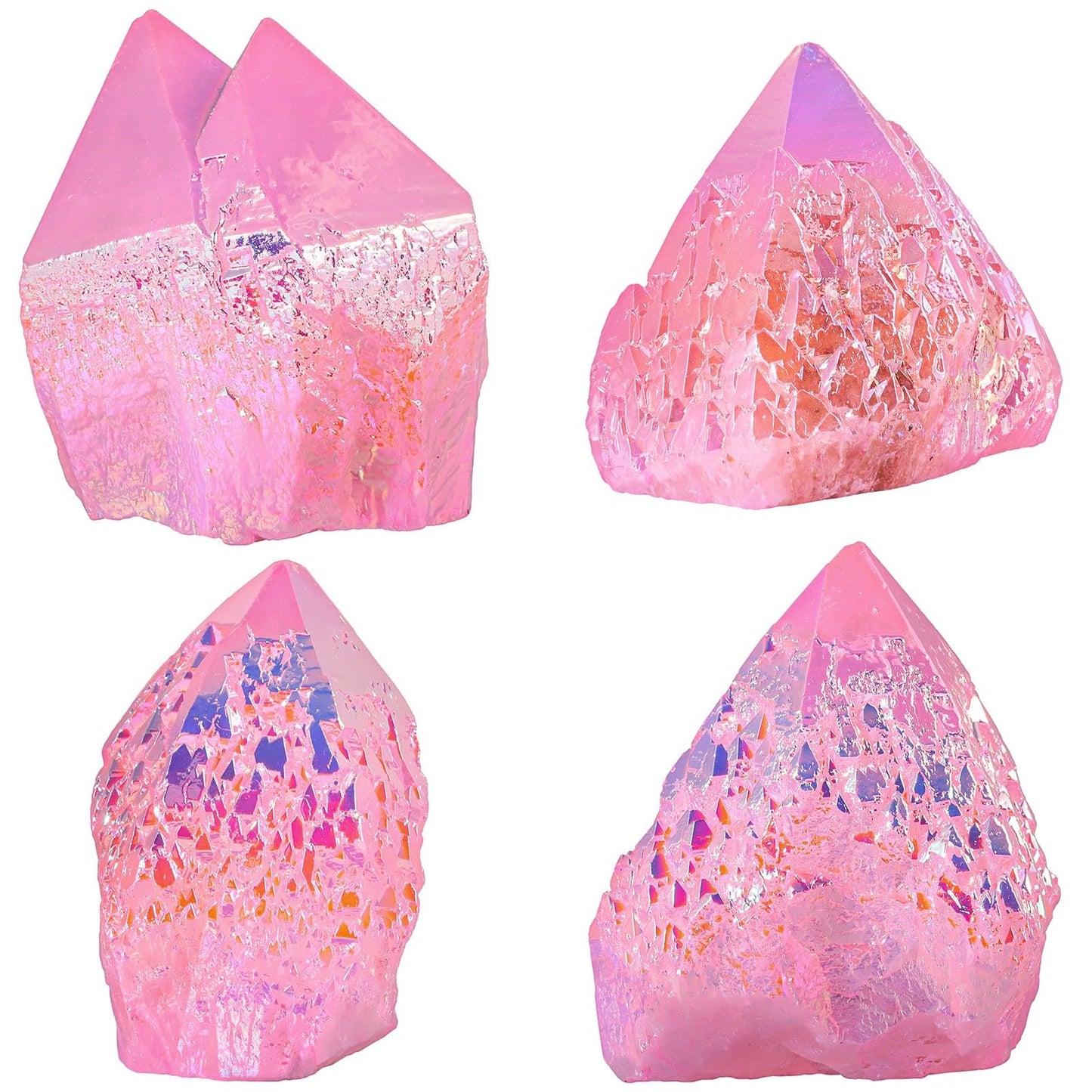 mookaitedecor Angel Aura Quartz Natural Rock Quartz Titanium Coated Crystal Points, Geode Rocks Crystal Cluster Stone Specimen for Meditation Home Decor, Pink