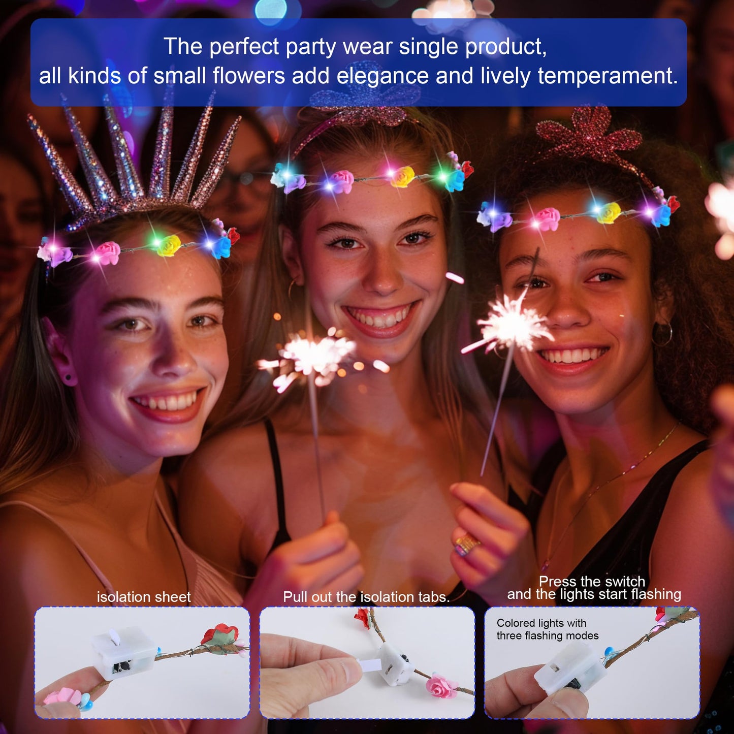 QSJQllo 20 Pcs LED Flower Crowns Headbands,Light Up Headbands For Women,Glow In The Dark Headband Wreath,Suitable For Birthdays,Weddings, Halloween, Christmas, Role-Playing, Beach Parties