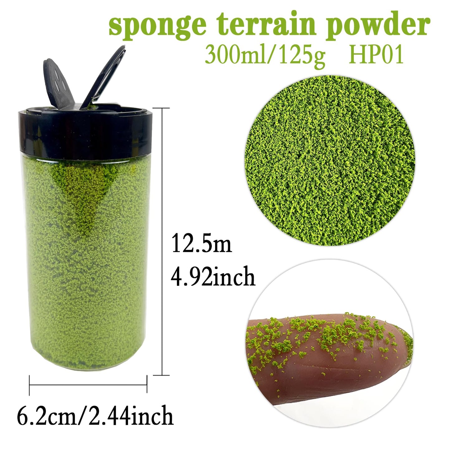 ZZZ SAN ZHI Model Terrain Sponge Grass Powder - 300ml/125g 12 Colors with Shaker Bottle for Diorama, Railway & Car Miniature Scene Building (HP01)