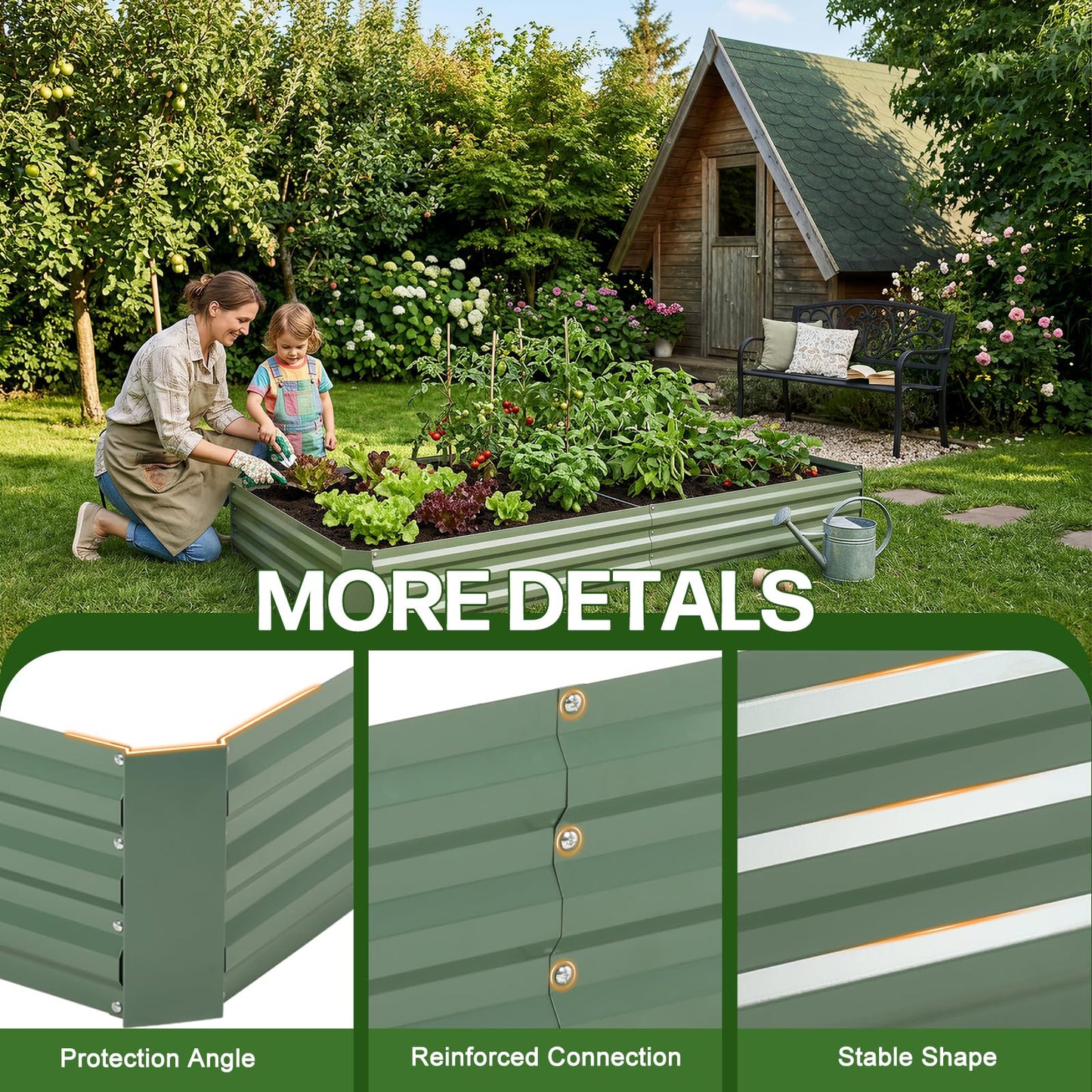 Aoodor 4 x 2 x 1 ft Outdoor Raised Garden Bed, Reinforced Galvanized Steel Planter Box for Vegetables, Flowers,Fruits and Herbs