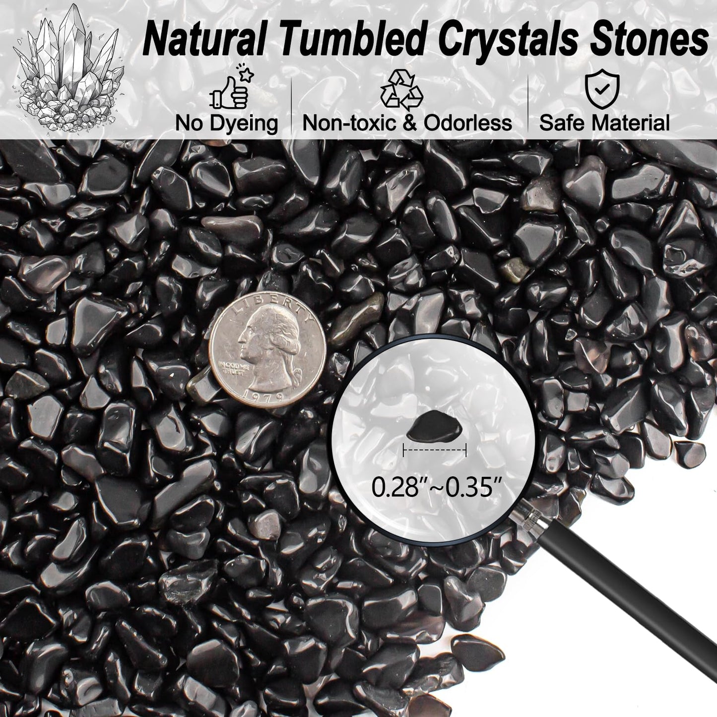 EZEELAI 0.5 Lb/230g Black Aquarium Gravel Rocks Fish Tank Marbles Pebbles Small, Polished Natural Tumbled Healing Crystal Chips Bulk Crushed Stones for Crafts|Fish Turtle Tank|Home Decoration - 7-9m
